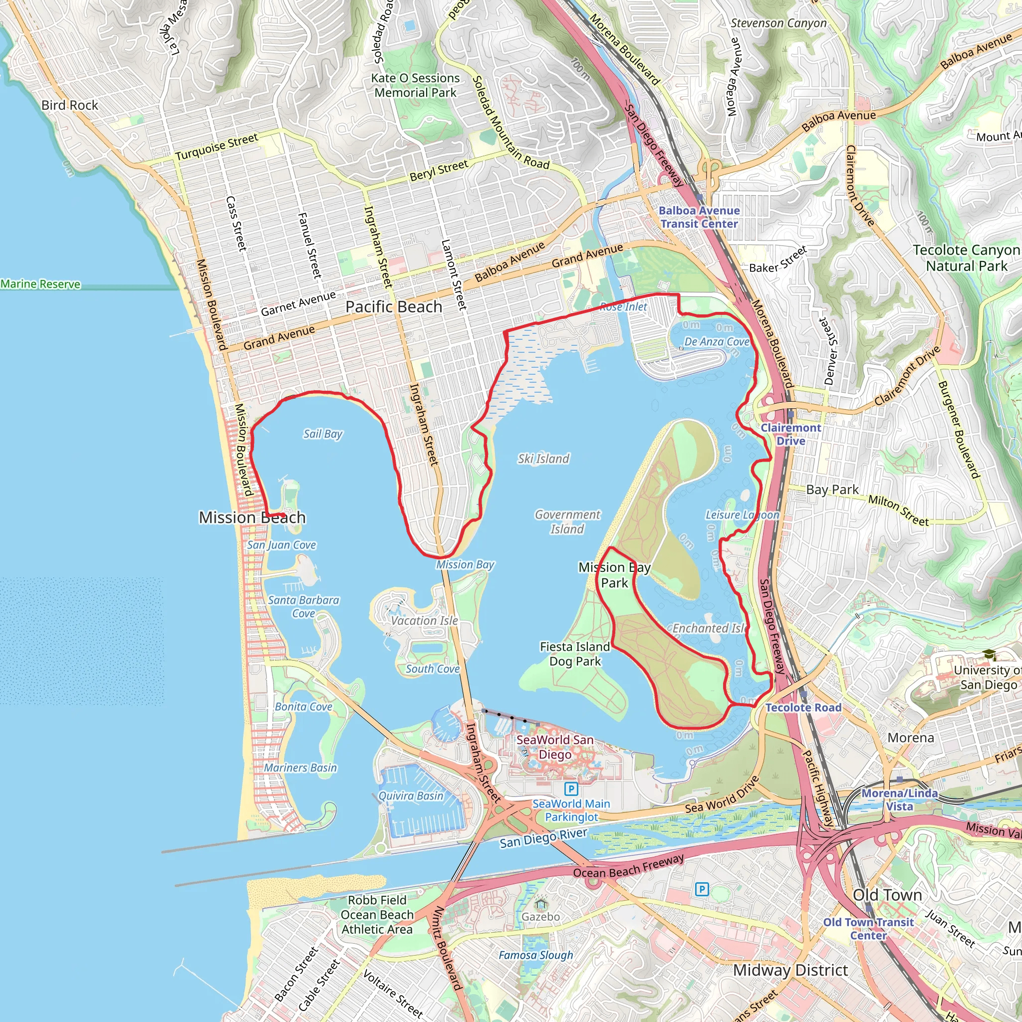 Crown Point and Mission Bay Park mobile static map