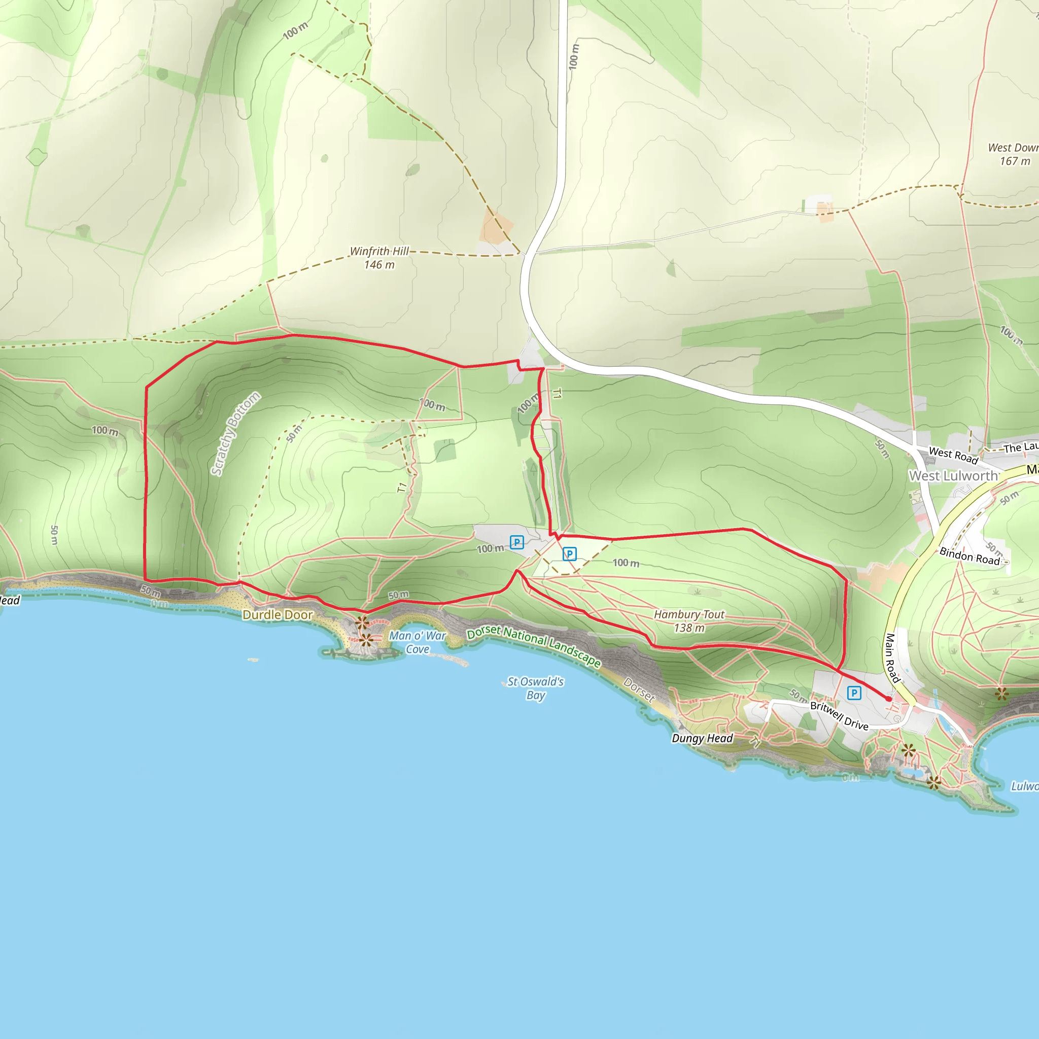 Hambury Tout and Man O'War Beach Loop mobile static map