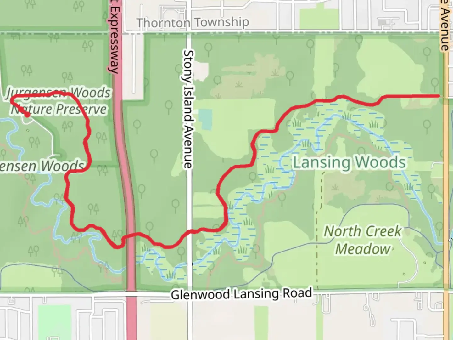 An image depicting the trail Thorn Creek Yellow Unpaved Trail and its surrounding area.
