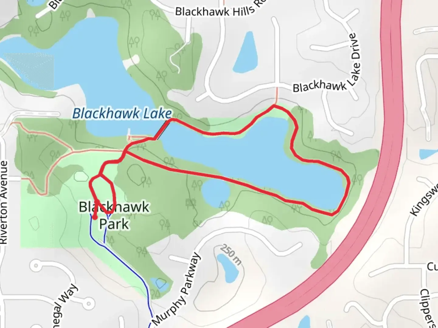 An image depicting the trail Blackhawk Lake Park Loop and its surrounding area.