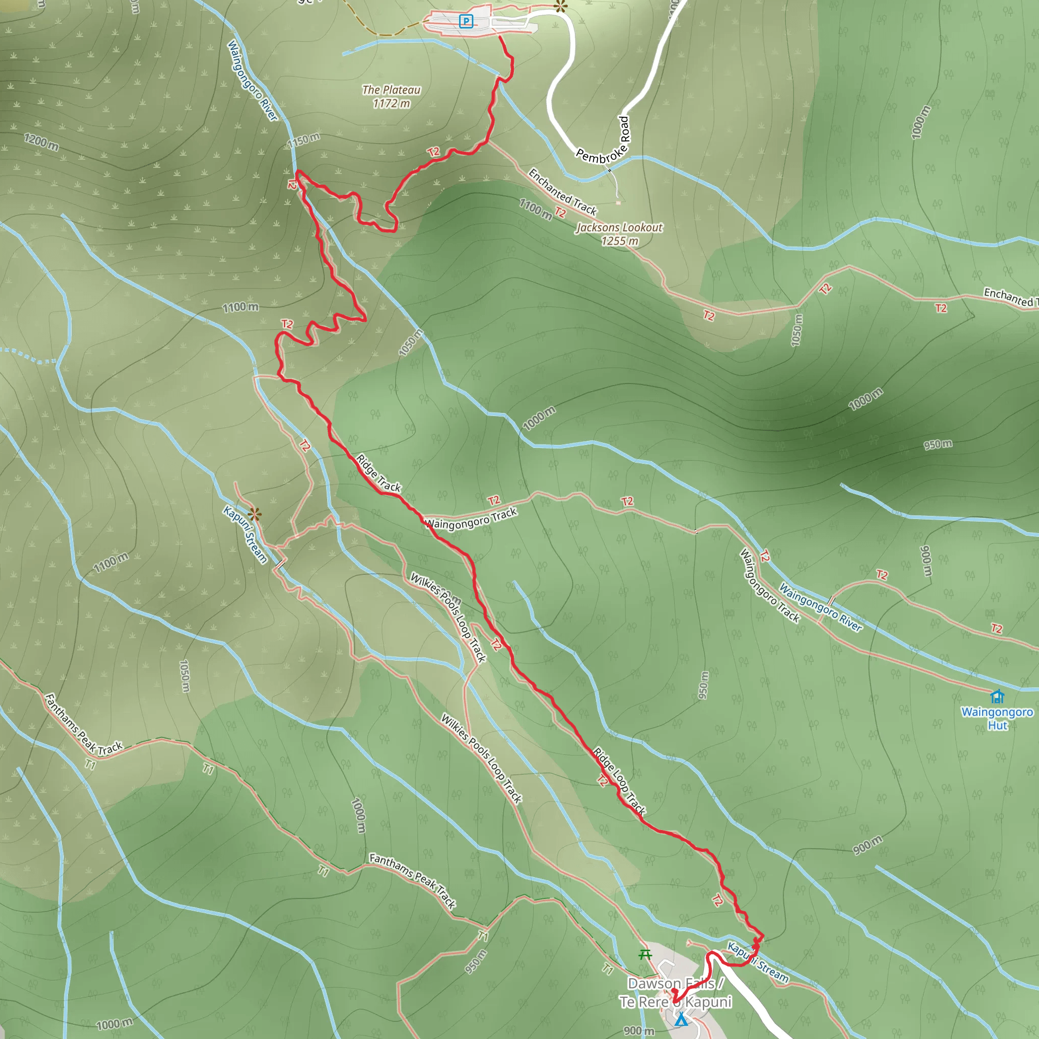 Dawson Falls Lodge to Plateau mobile static map