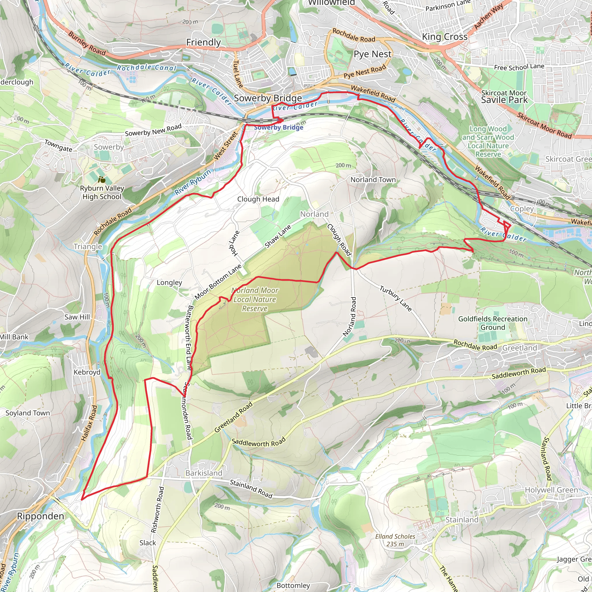 Calderdale Way and Calder and Hebble Navigation Loop mobile static map