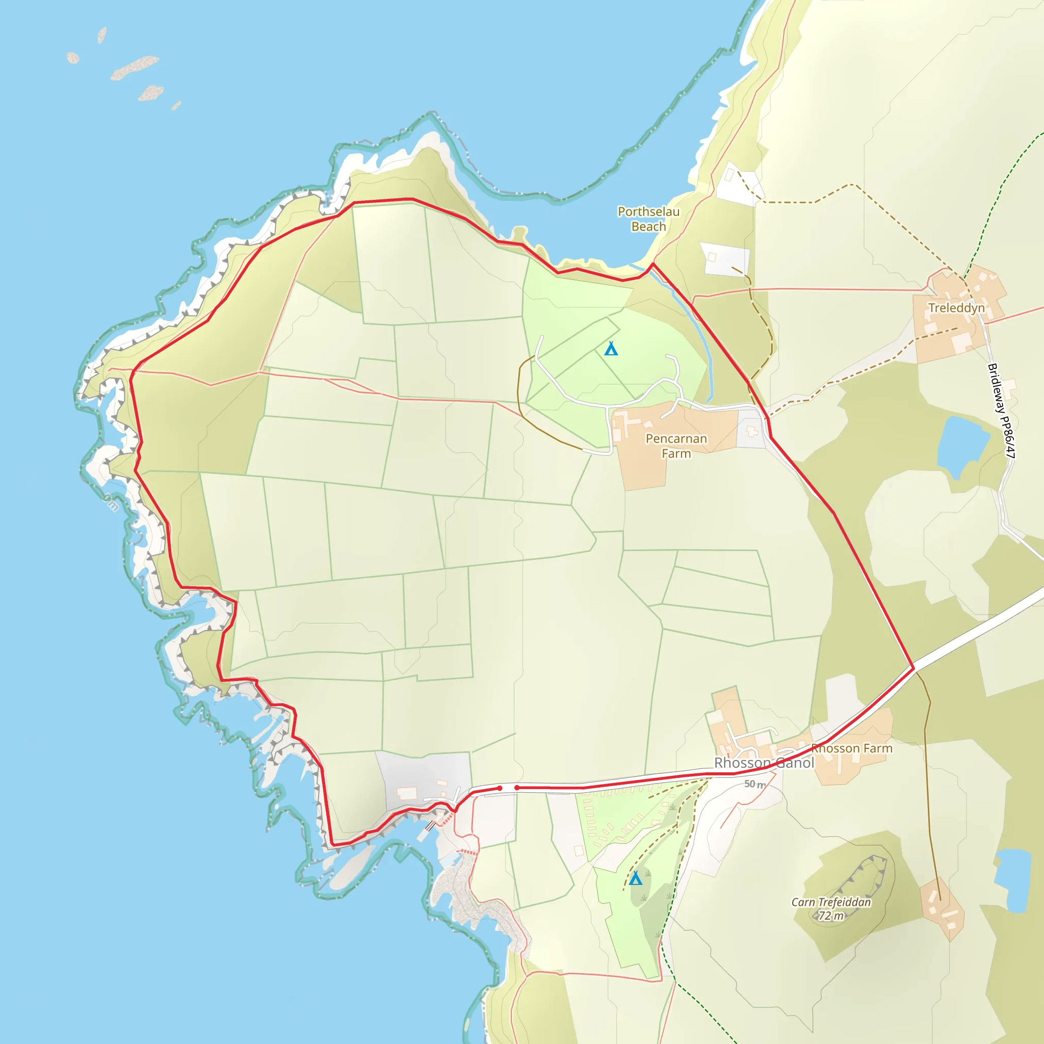 St Justinians - Porthselau mobile static map