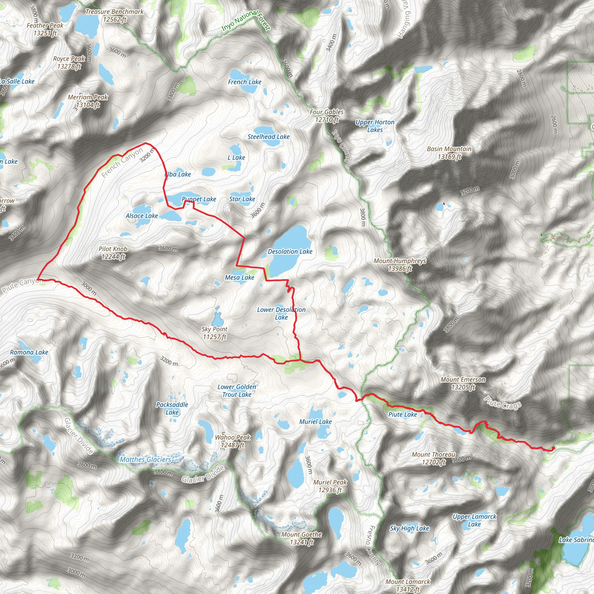 North Lake to Humphreys Basin Loop mobile static map