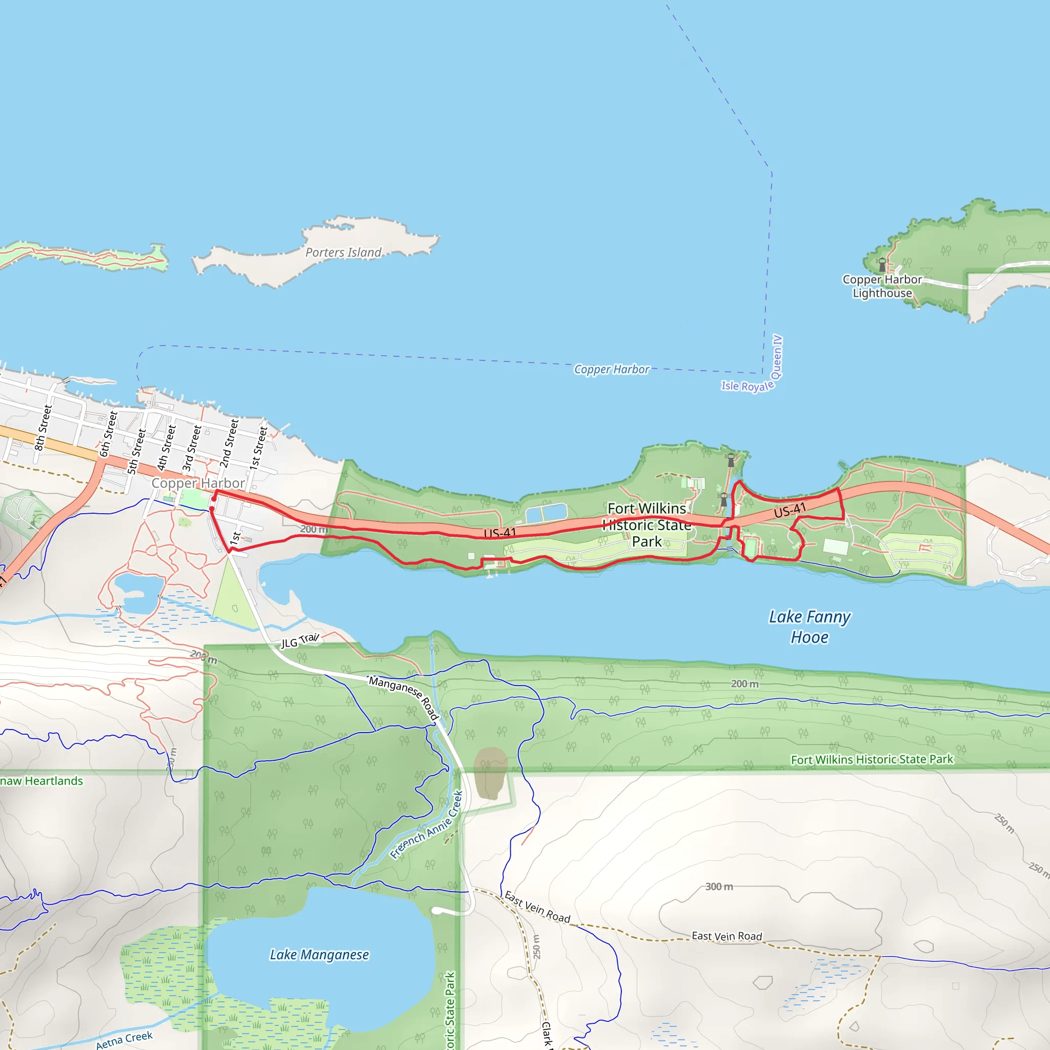 Lake Fanny Hooe Trail and Fort Wilkins Pathway Loop mobile static map