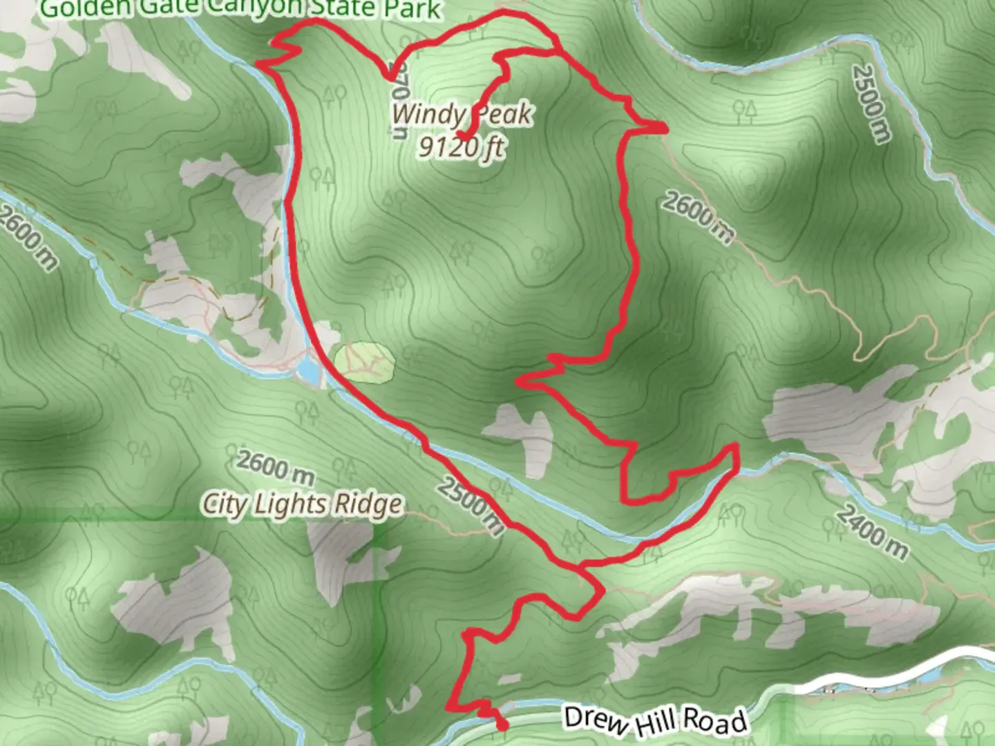 An image depicting the trail Mountain Lion, Windy Peak and Burro Loop Trail and its surrounding area.