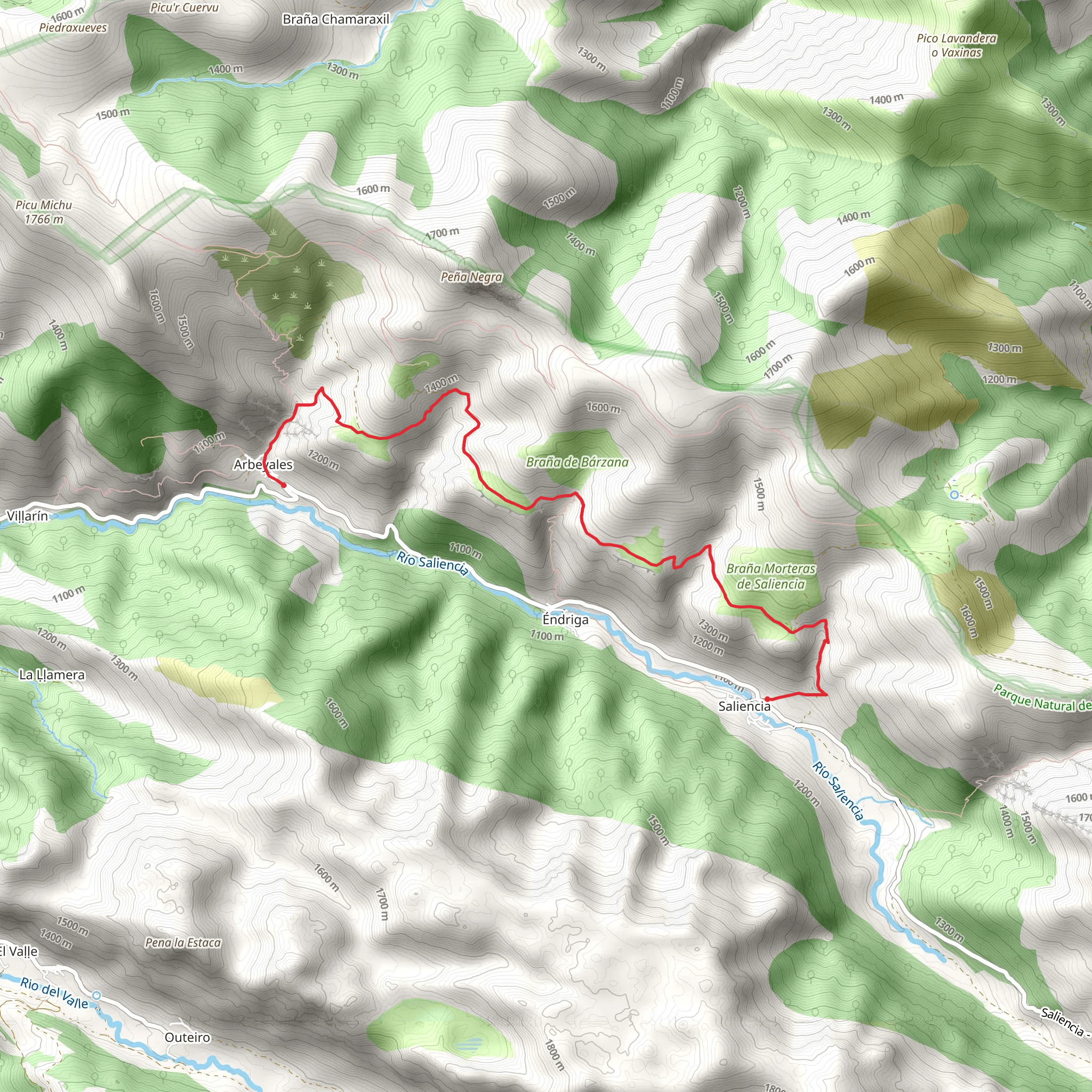 Route of the Brañas de Saliencia mobile static map