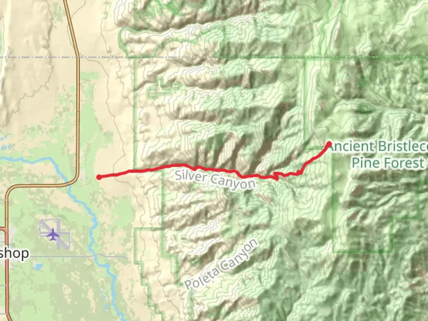 An image depicting the trail Silver Canyon Road and its surrounding area.