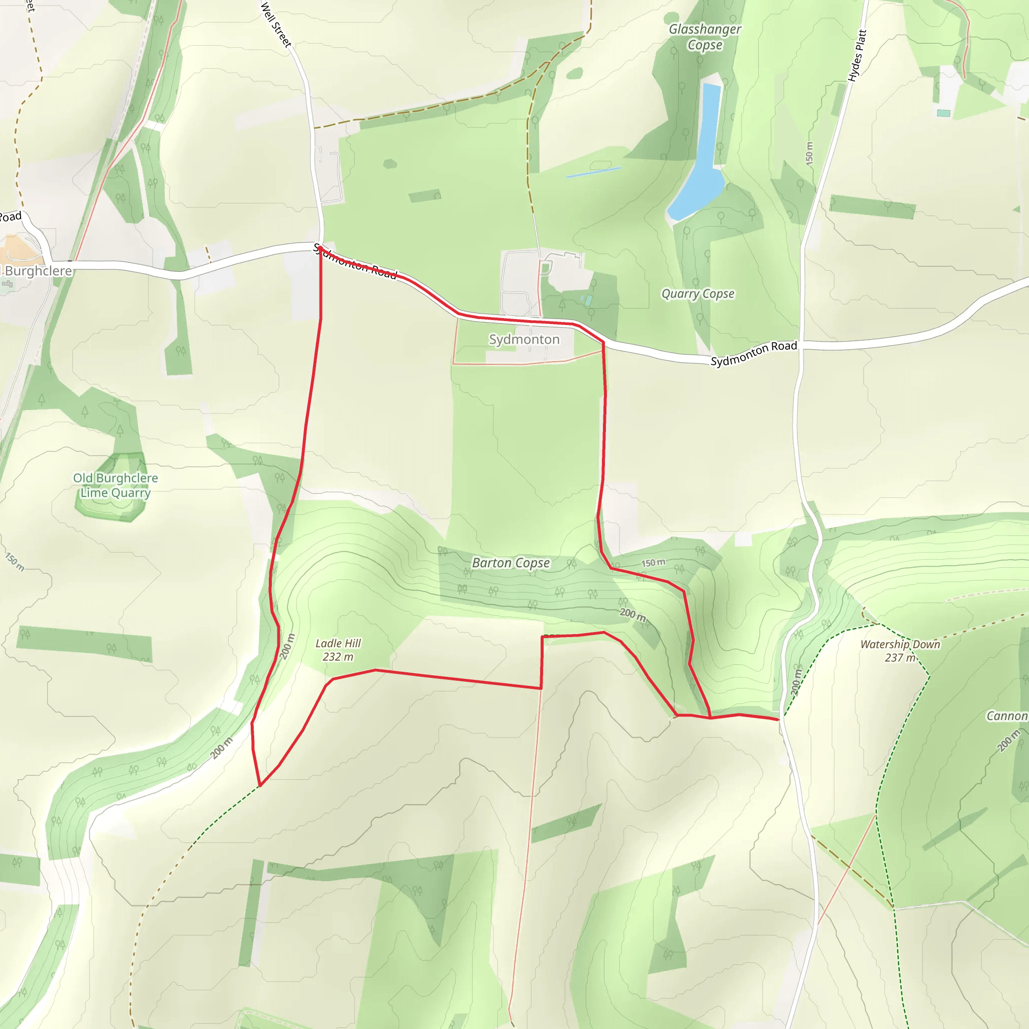 Ladle Hill and Barton Copse Loop mobile static map