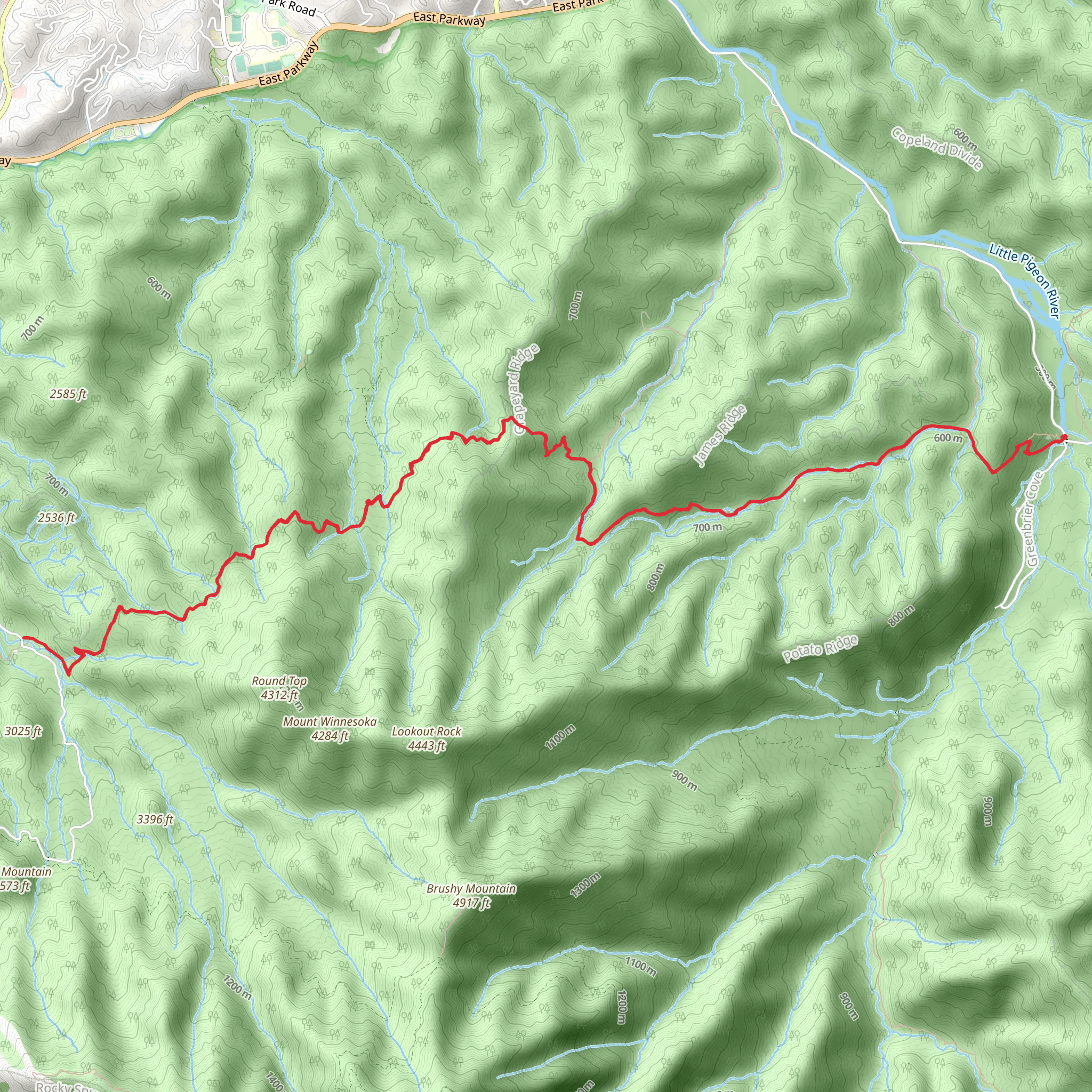 Grapeyard Ridge Trail mobile static map