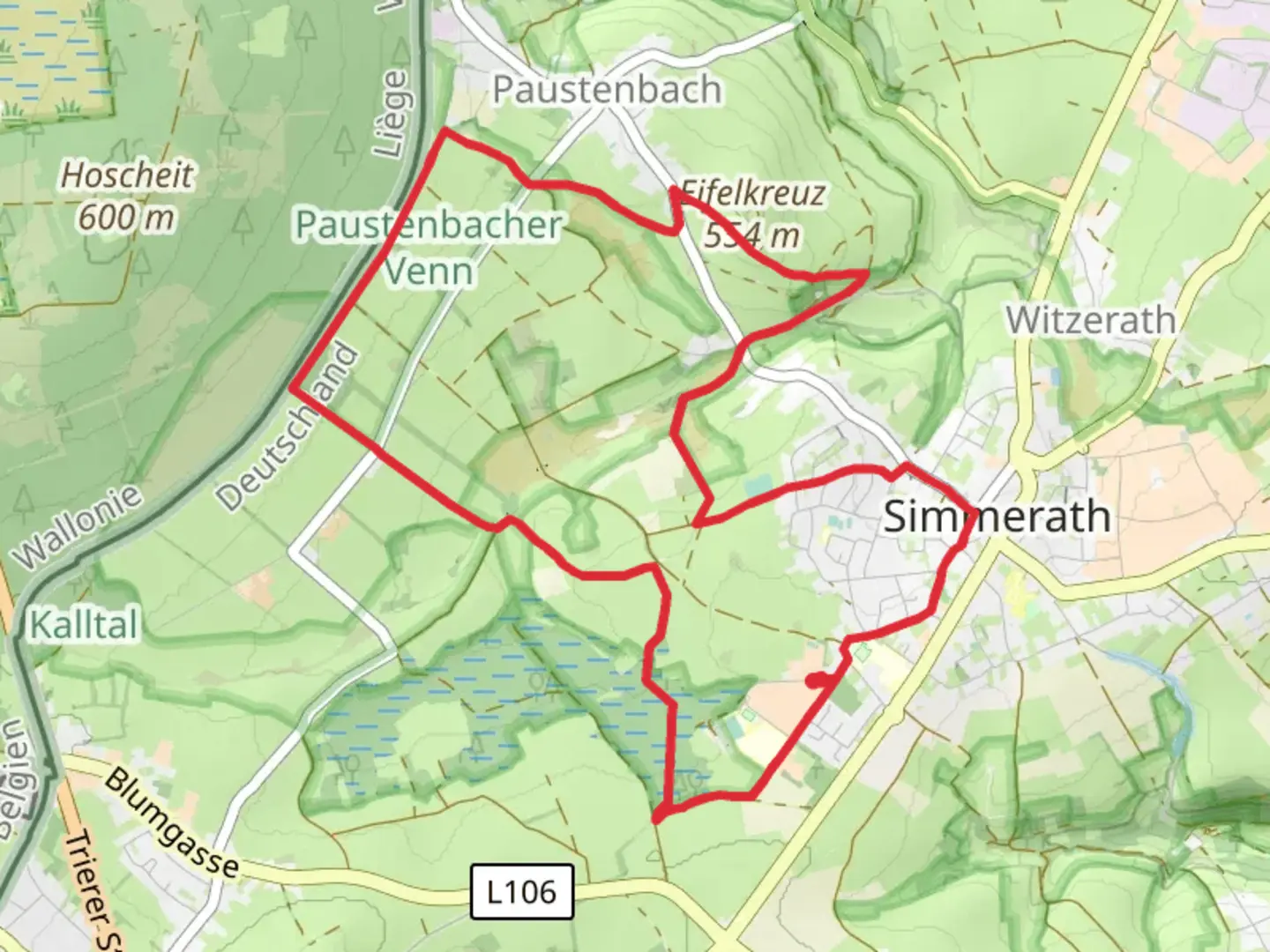 An image depicting the trail Matthiasweg and Westwall Eifelkreuz and its surrounding area.