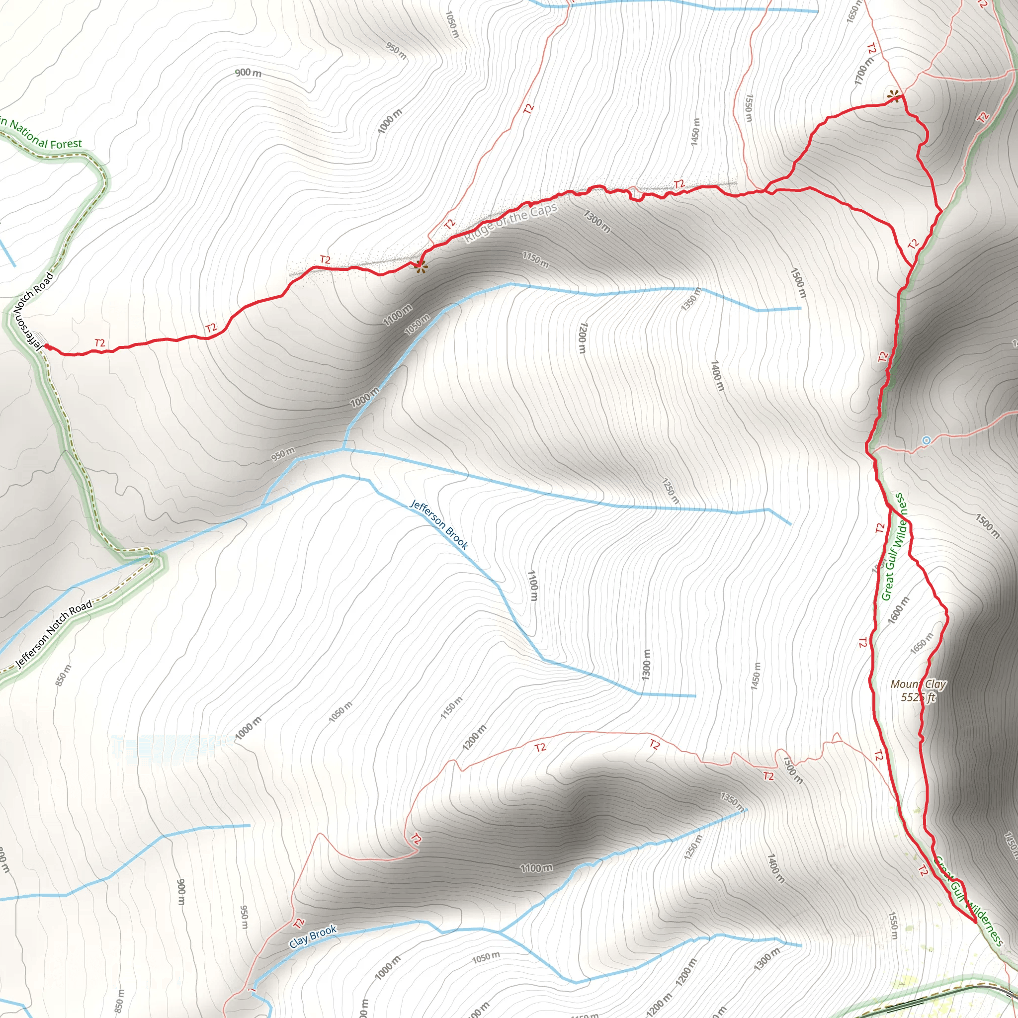 Mount Jefferson and Mount Clay Loop via Caps Ridge Trail mobile static map
