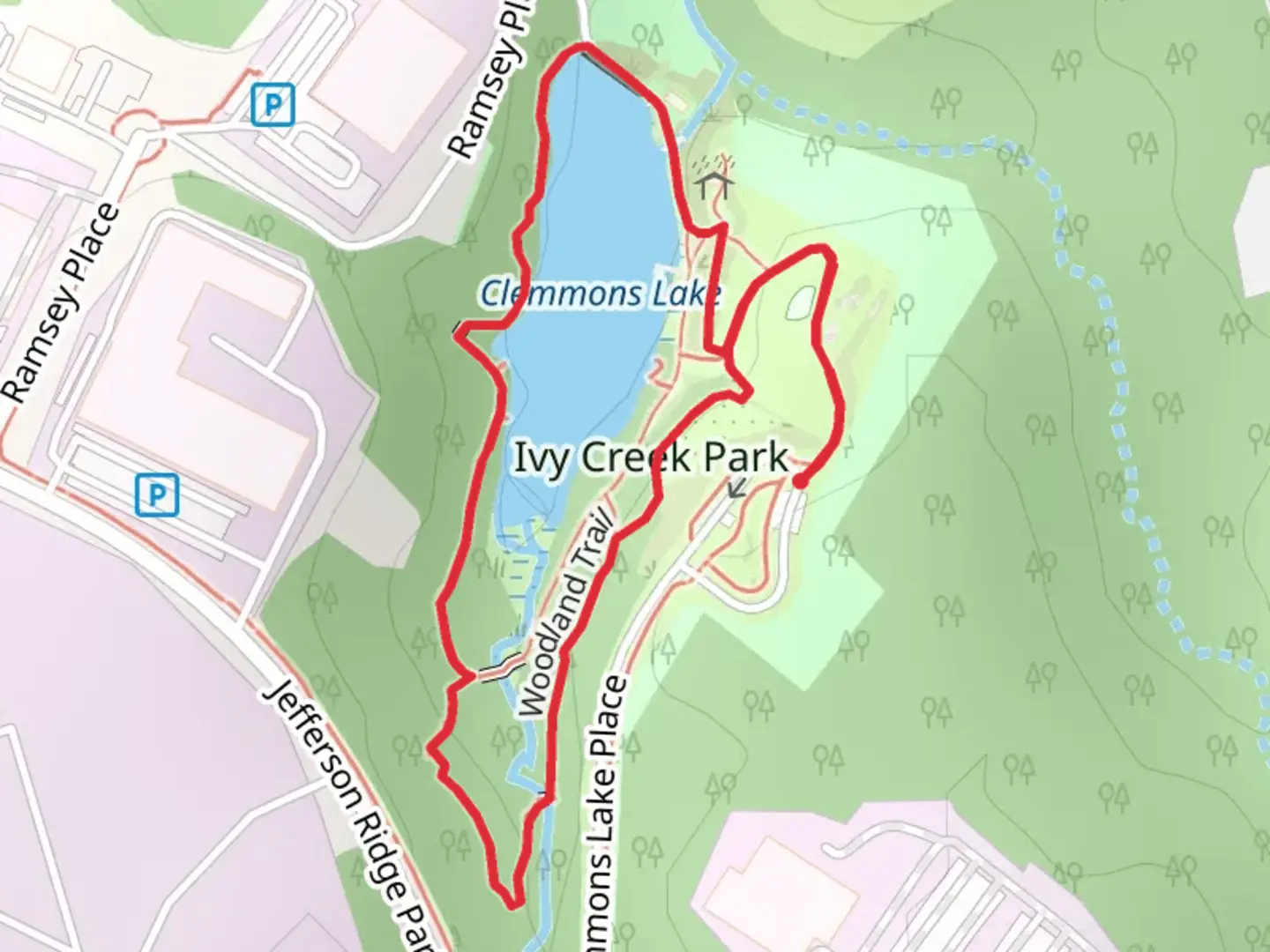 An image depicting the trail Clemmons Lake Loop and its surrounding area.