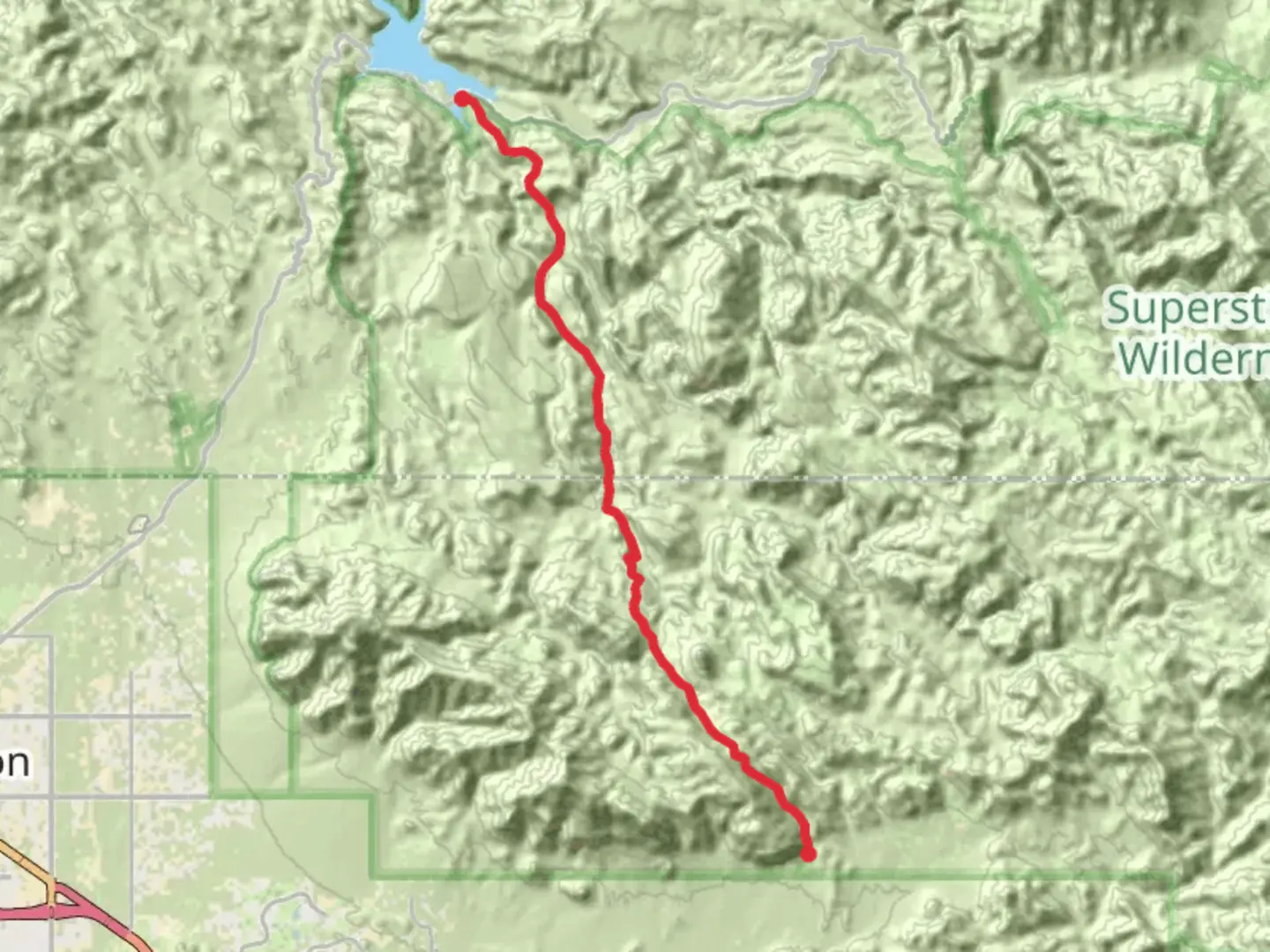 An image depicting the trail Boulder Trail and Boulder Canyon Trail and its surrounding area.