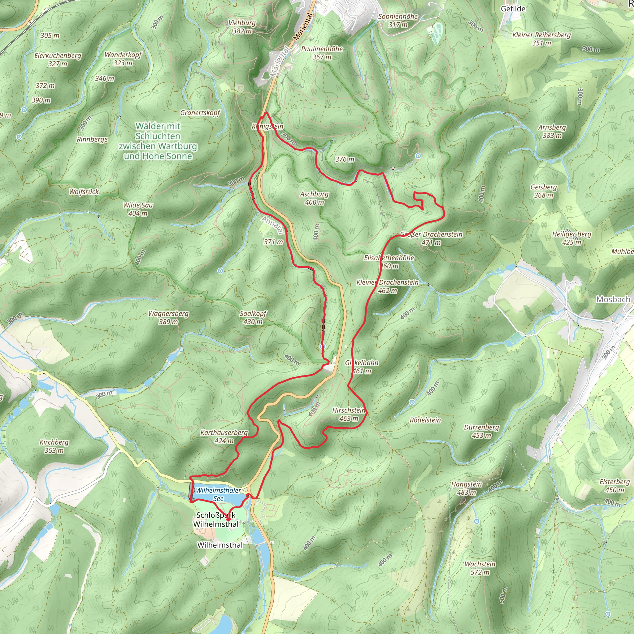 Wilhelmsthaler See via Urwaldpfad Eisenach mobile static map