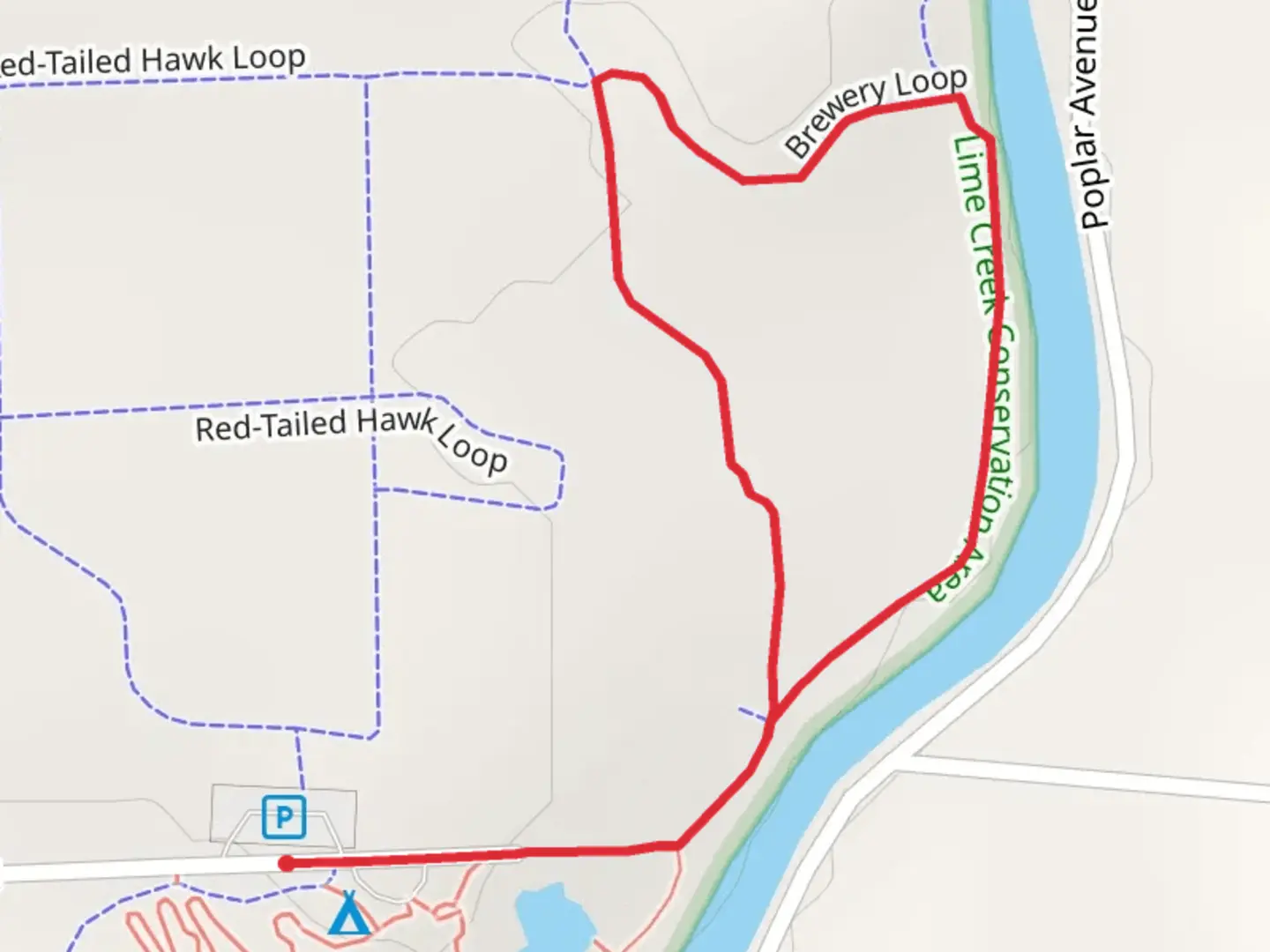 An image depicting the trail Brewery Loop and its surrounding area.