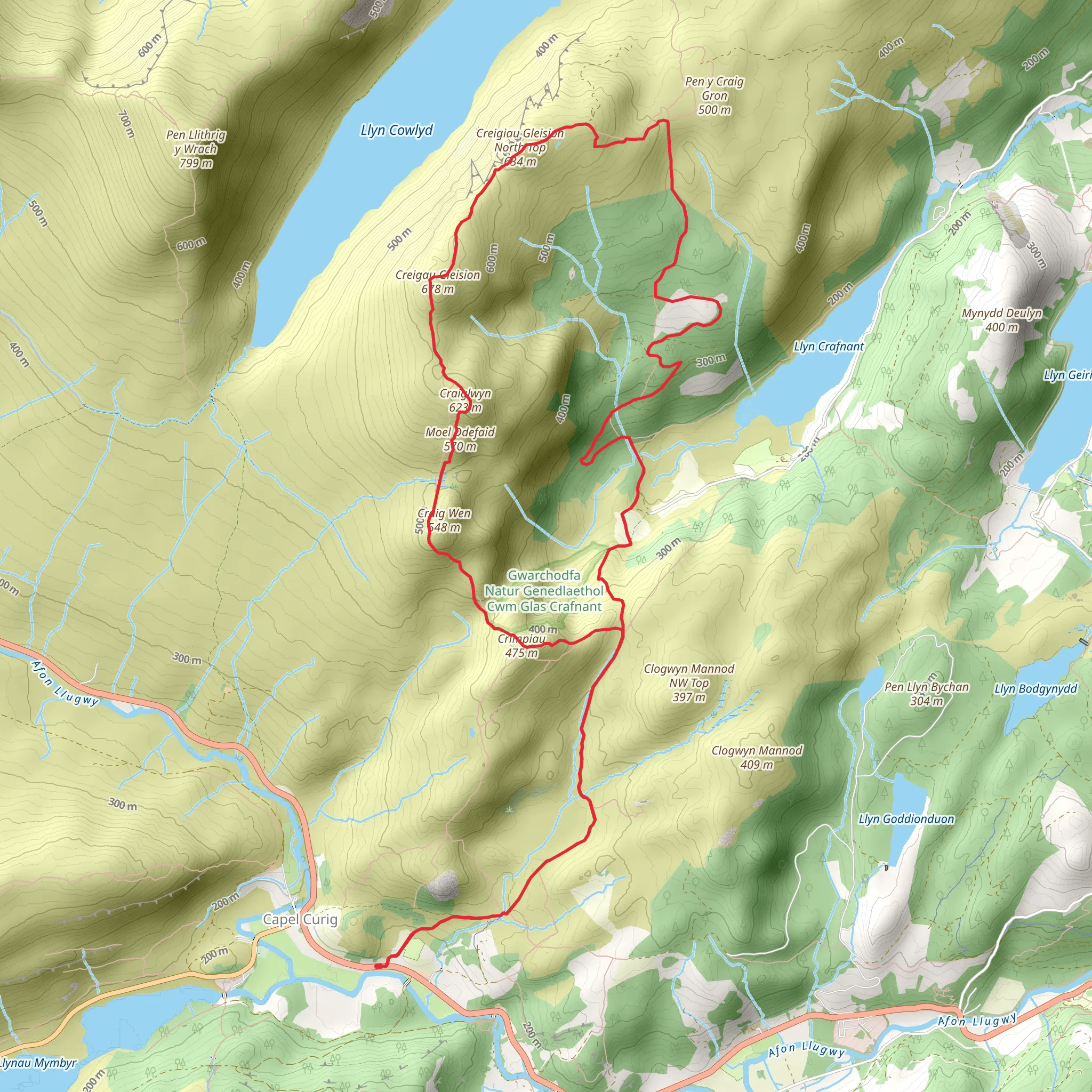 Eastern Carneddau from Capel Curig mobile static map