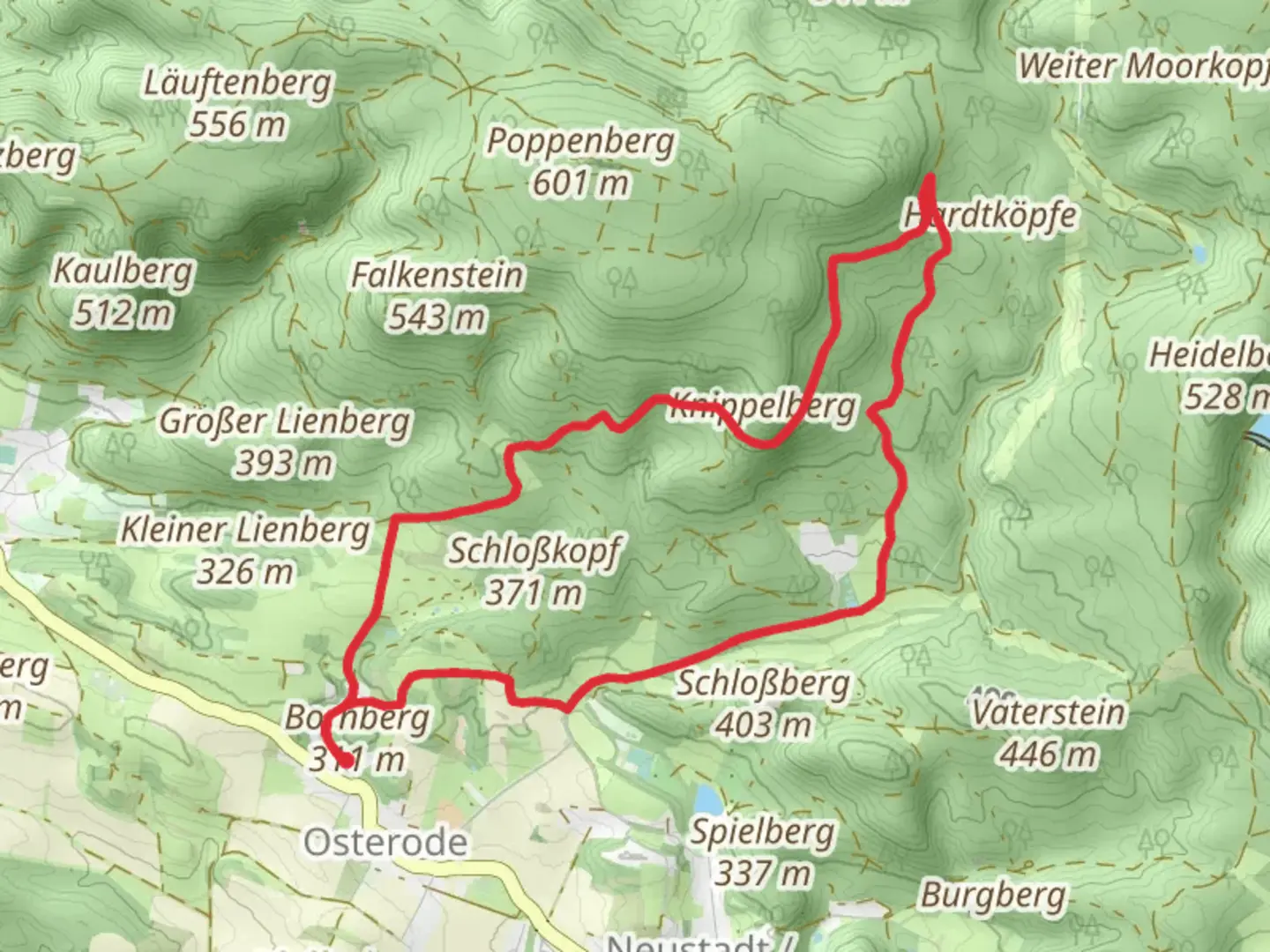 An image depicting the trail Schaefer Kopf Loop and its surrounding area.