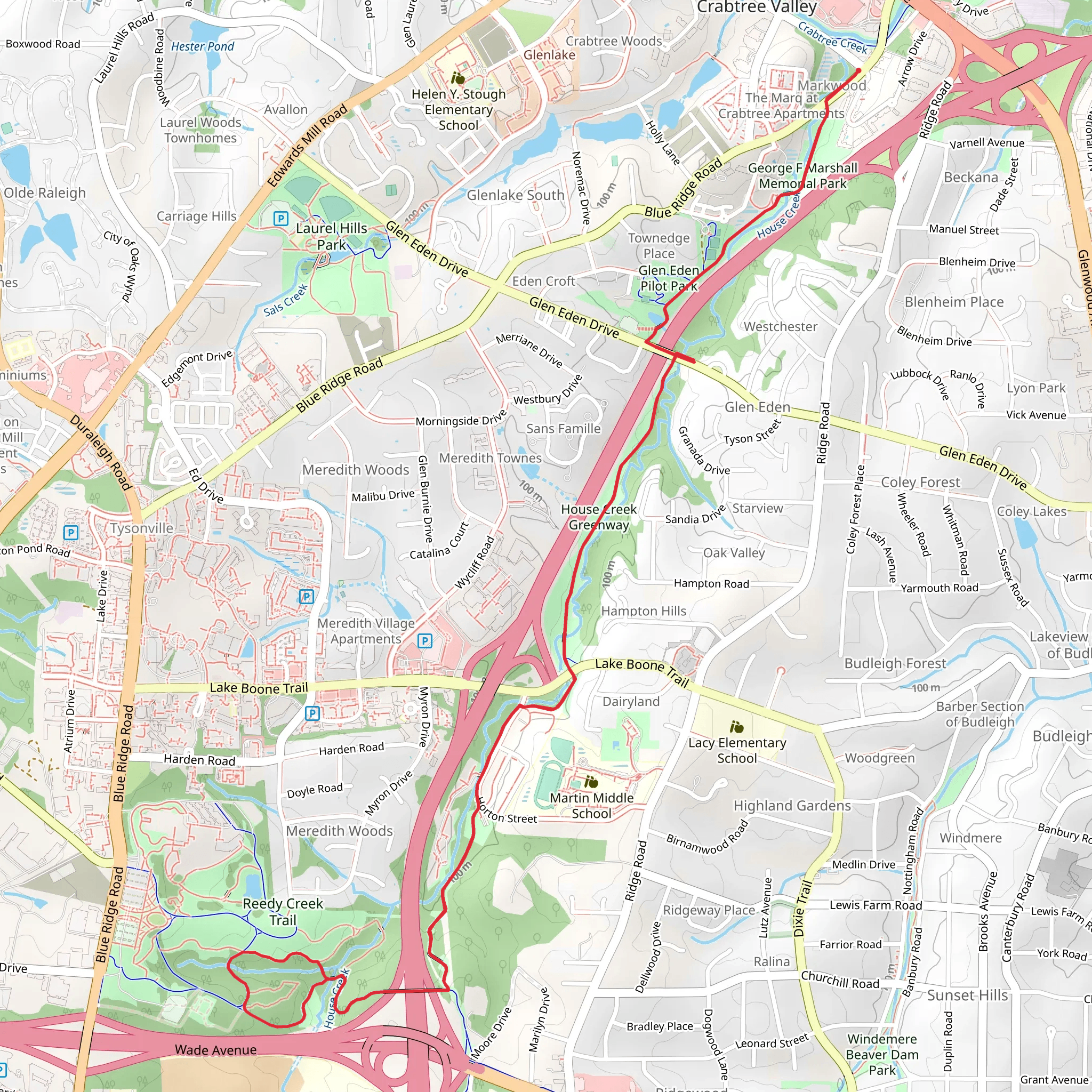 House Creek Greenway and Reedy Creek Greenway mobile static map