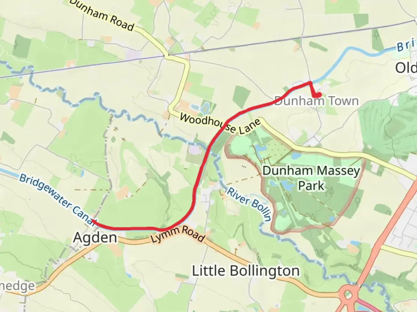 An image depicting the trail Agden Bridge and Bridgewater Canal Walk from Dunham Town and its surrounding area.