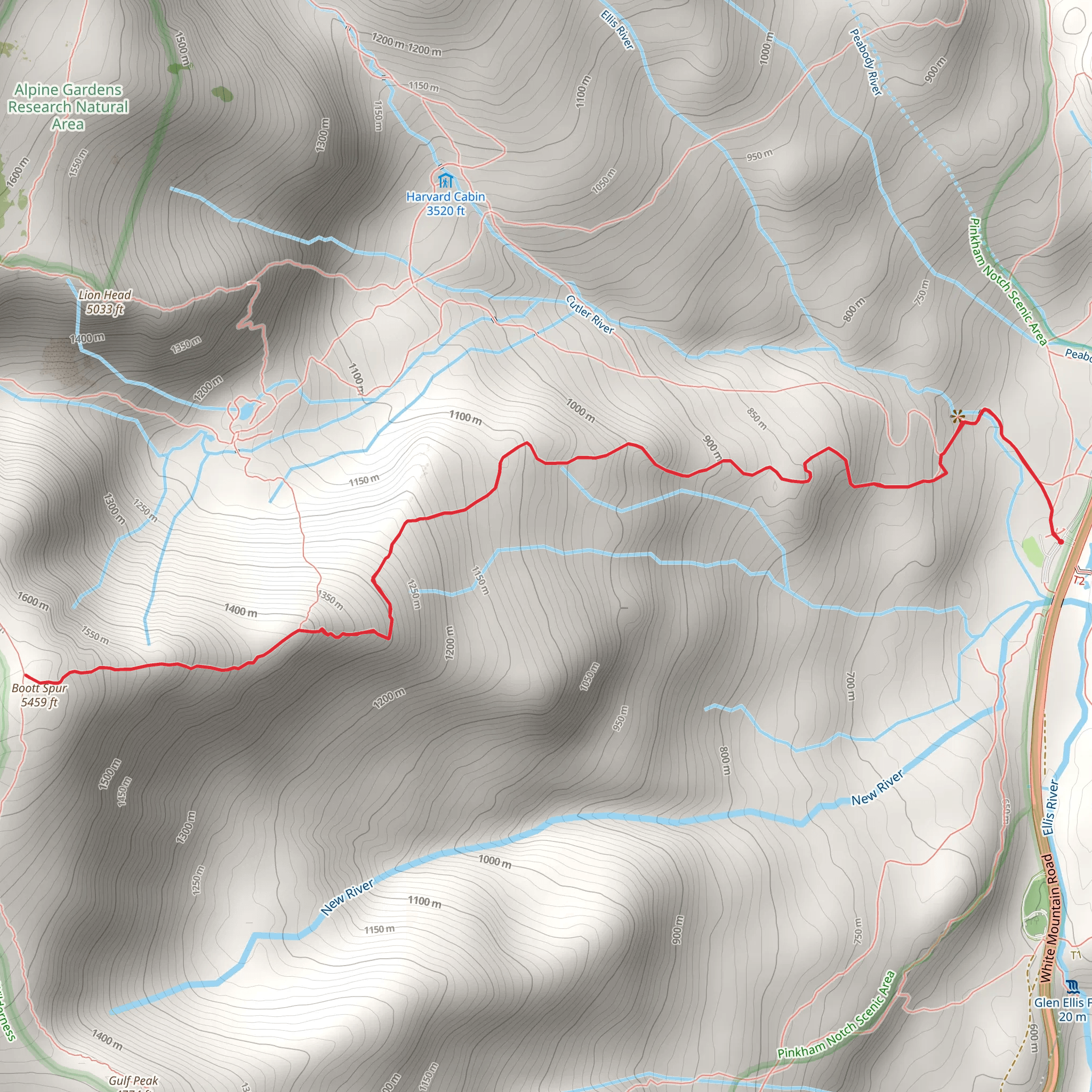Boott Spur Summit via Pinkham Notch mobile static map