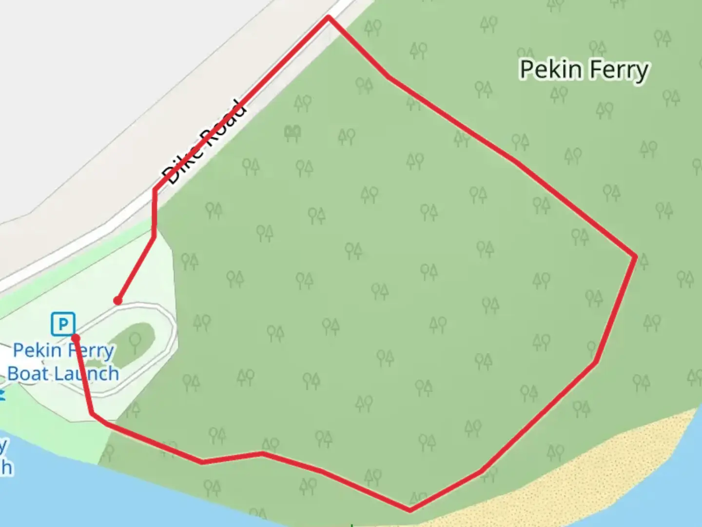 An image depicting the trail Pekin Ferry Loop and its surrounding area.