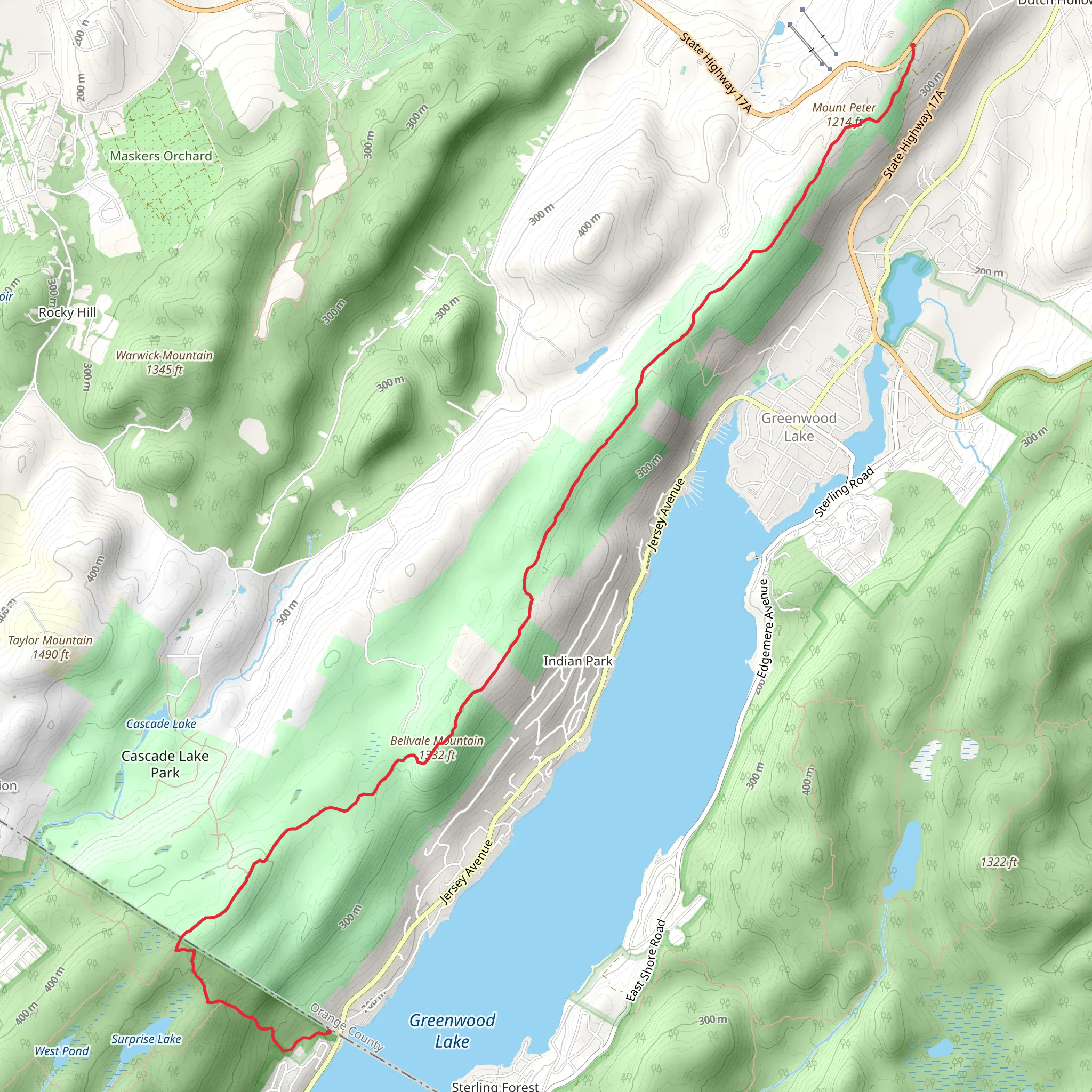 Bellvale Mountain and Mount Peter Trail mobile static map