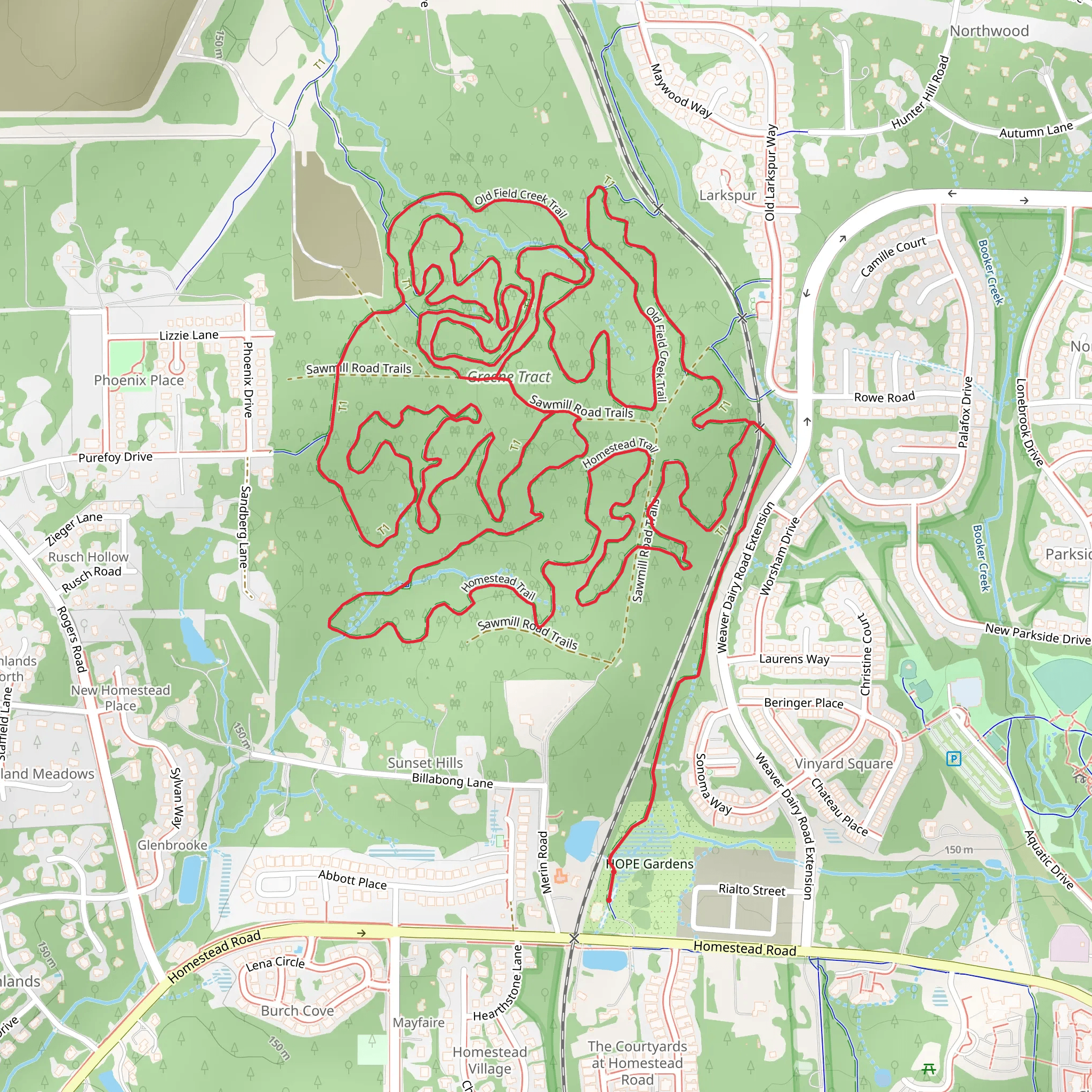 Inner Old Field Loop and Bolin Creek Headwaters Trail mobile static map