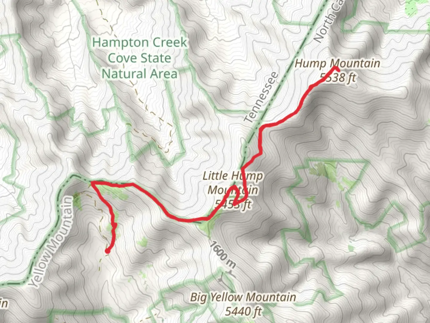 An image depicting the trail Hump Mountain and Little Hump Mountain via Overmountain Victory National Historic Trail and its surrounding area.