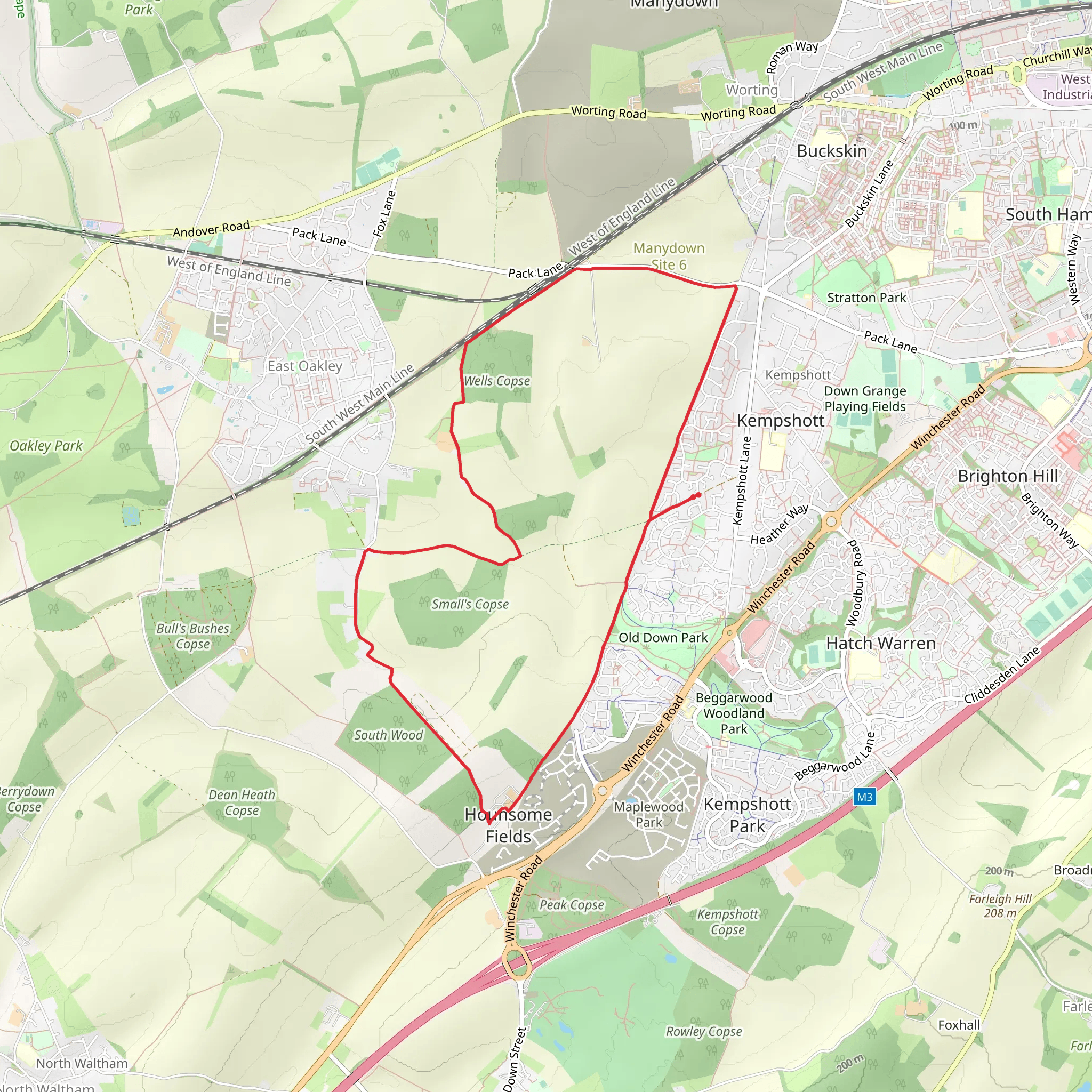 Wells Copse and South Wood Loop mobile static map