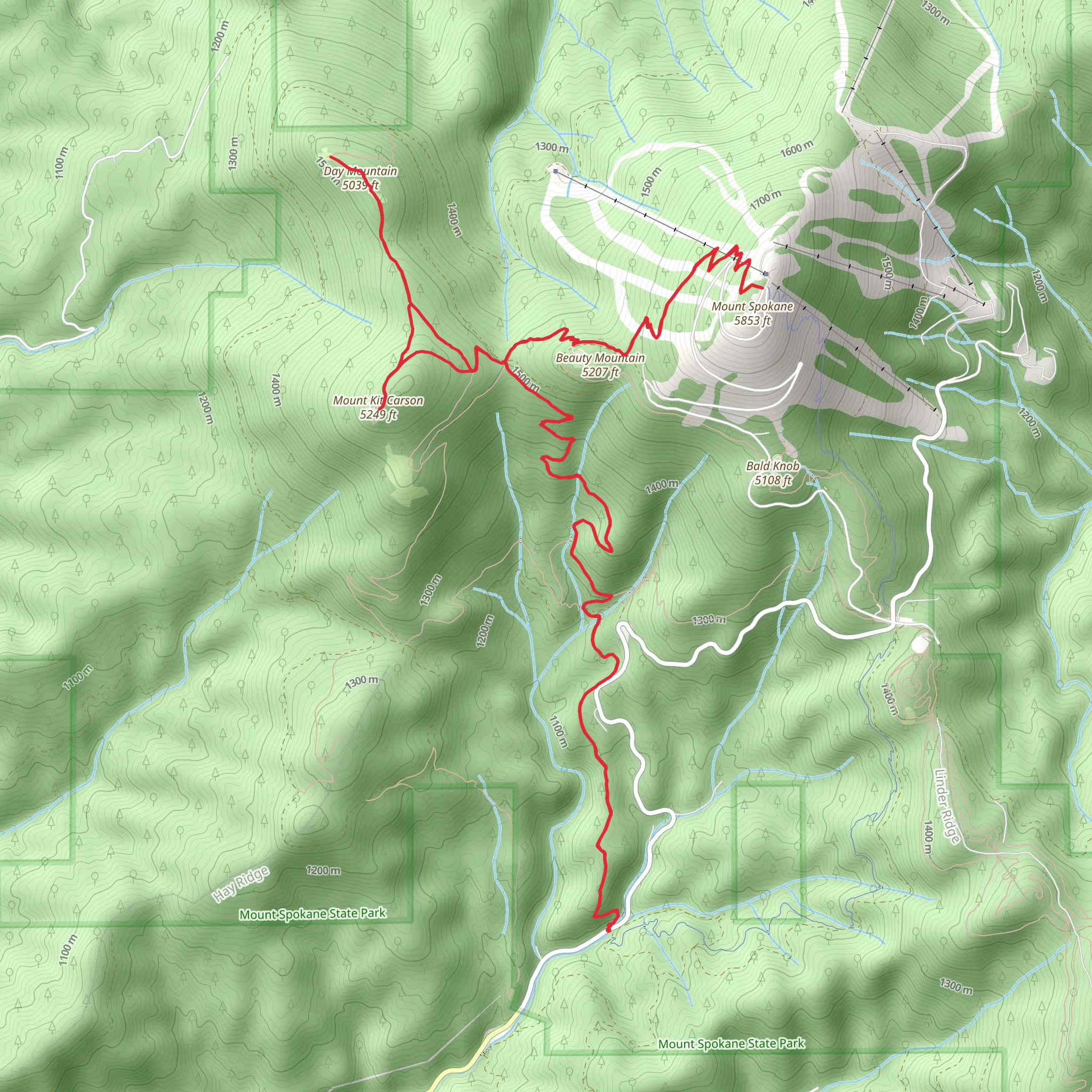 Mount Spokane, Mount Kit Carson and Day Mountain Loop mobile static map
