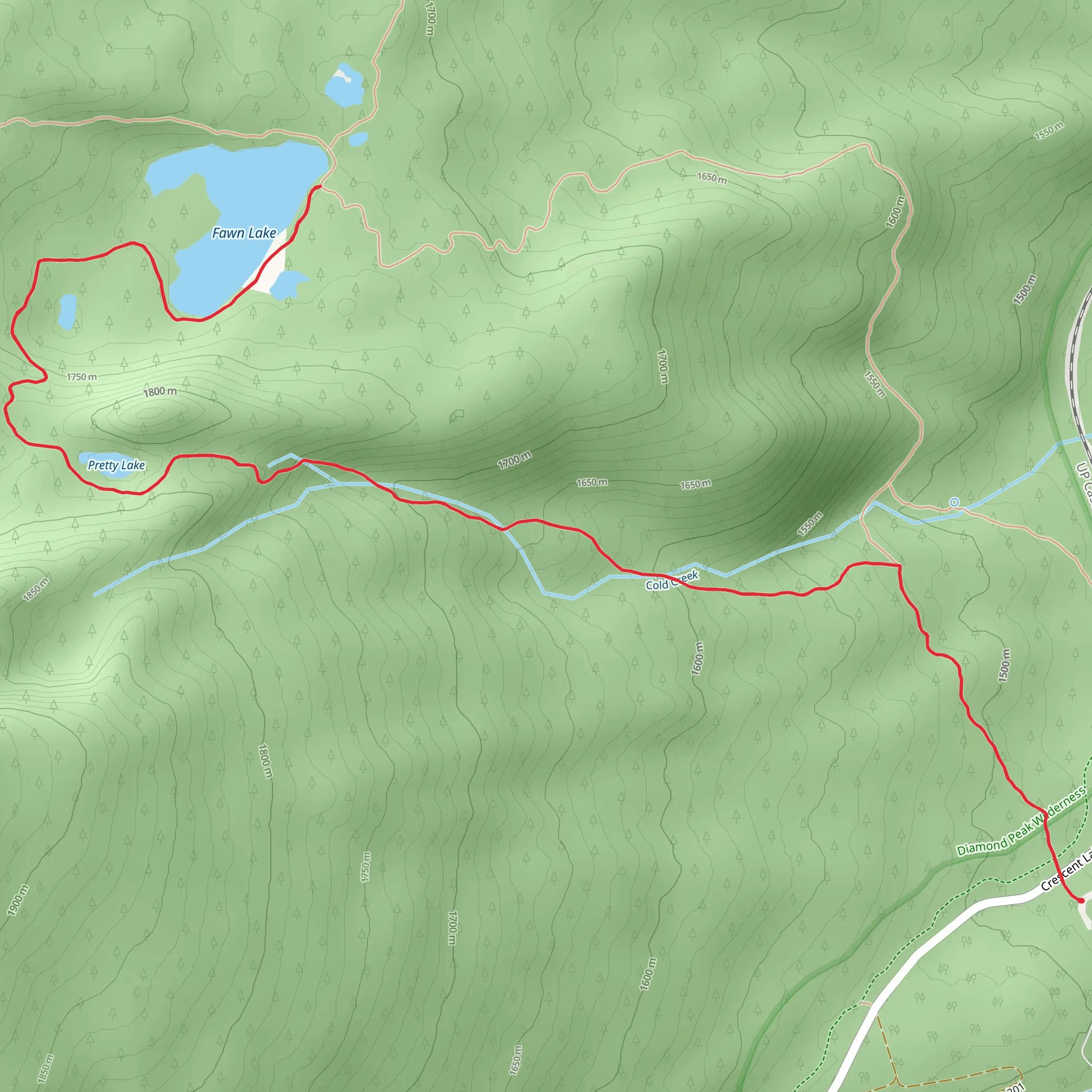 Pretty Lake and Fawn Lake Trail mobile static map