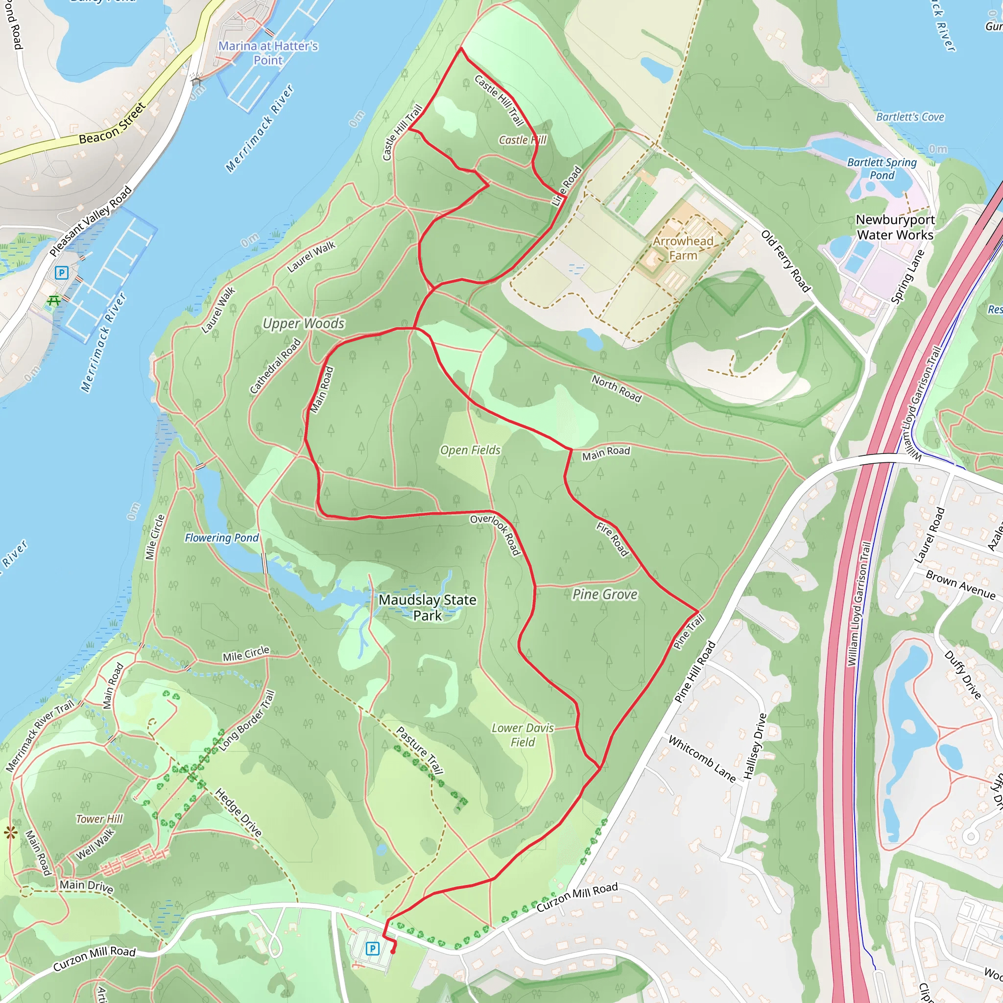 Castle Hill and Upper Woods Loop mobile static map