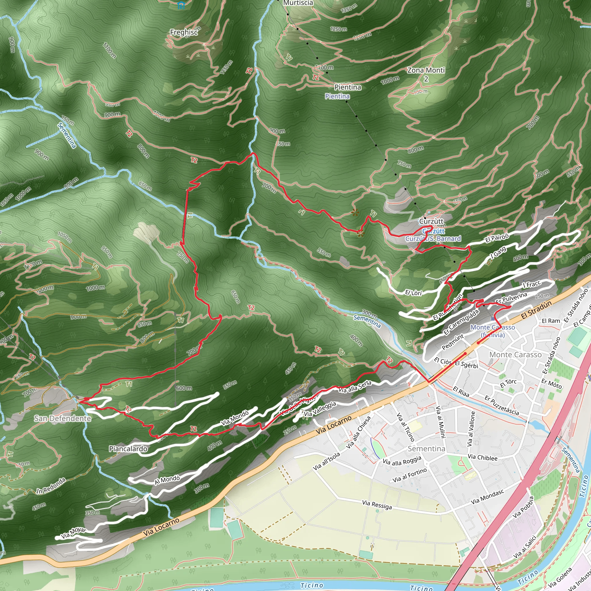 Magadino Plain - Village of Curzútt Loop Trail mobile static map