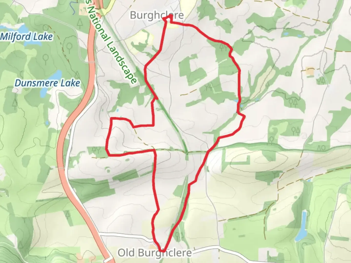 An image depicting the trail Woodground Copse and Ware Copse Loop and its surrounding area.
