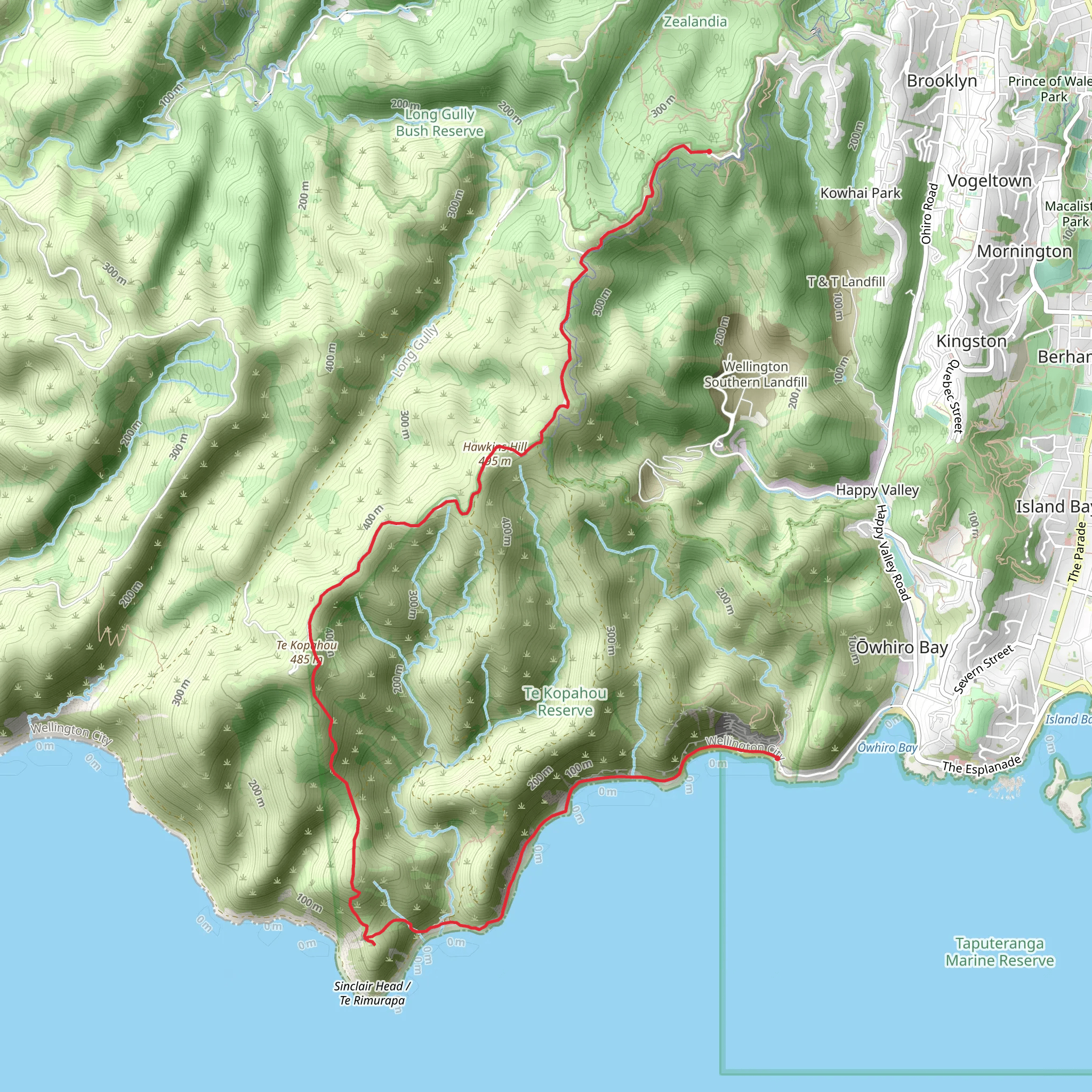Hawkins Hill, Te Kopakou, Red Rocks mobile static map
