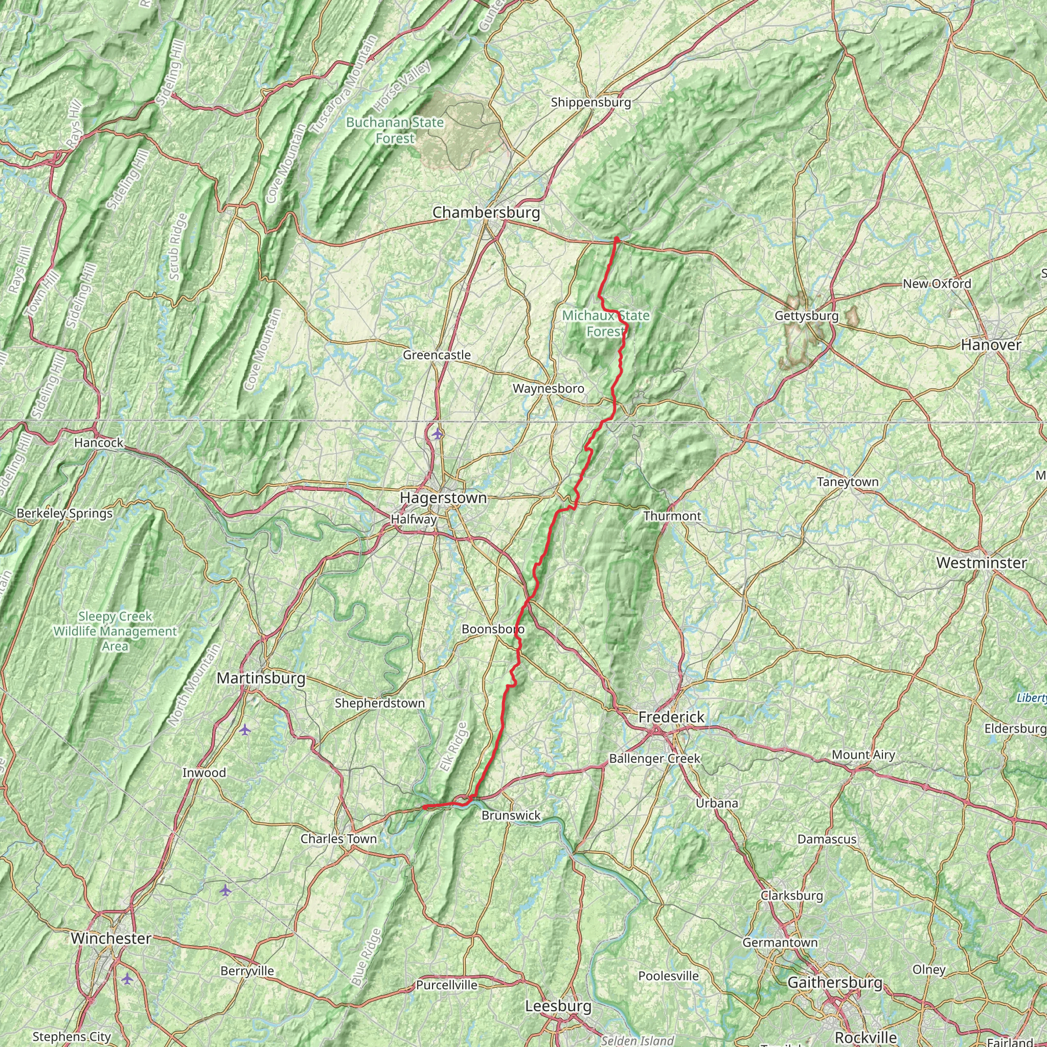 Appalachian Trail Section Hike - Caledonia State Park To Harpers Ferry mobile static map