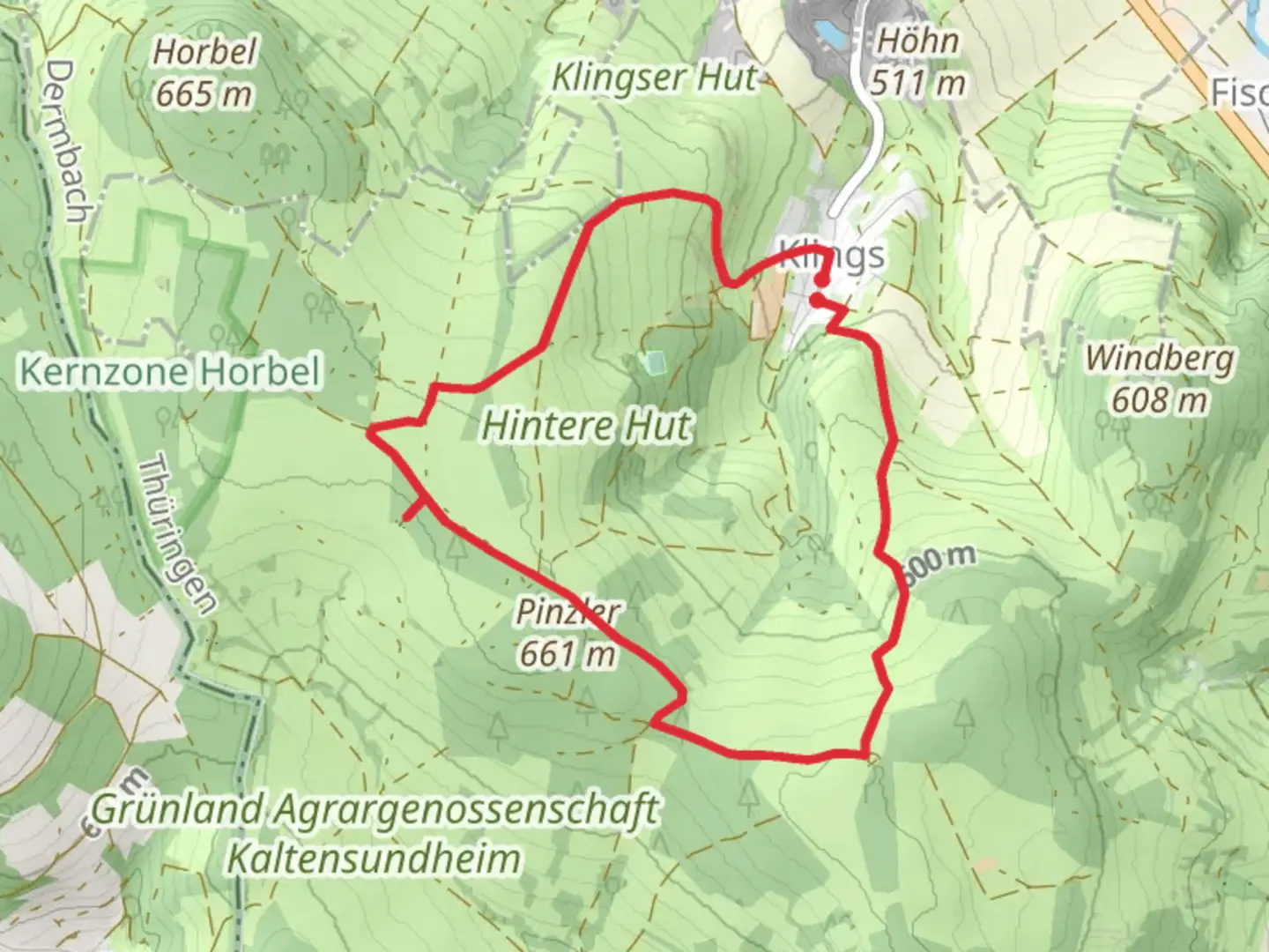An image depicting the trail Hochrhoener Loop and its surrounding area.
