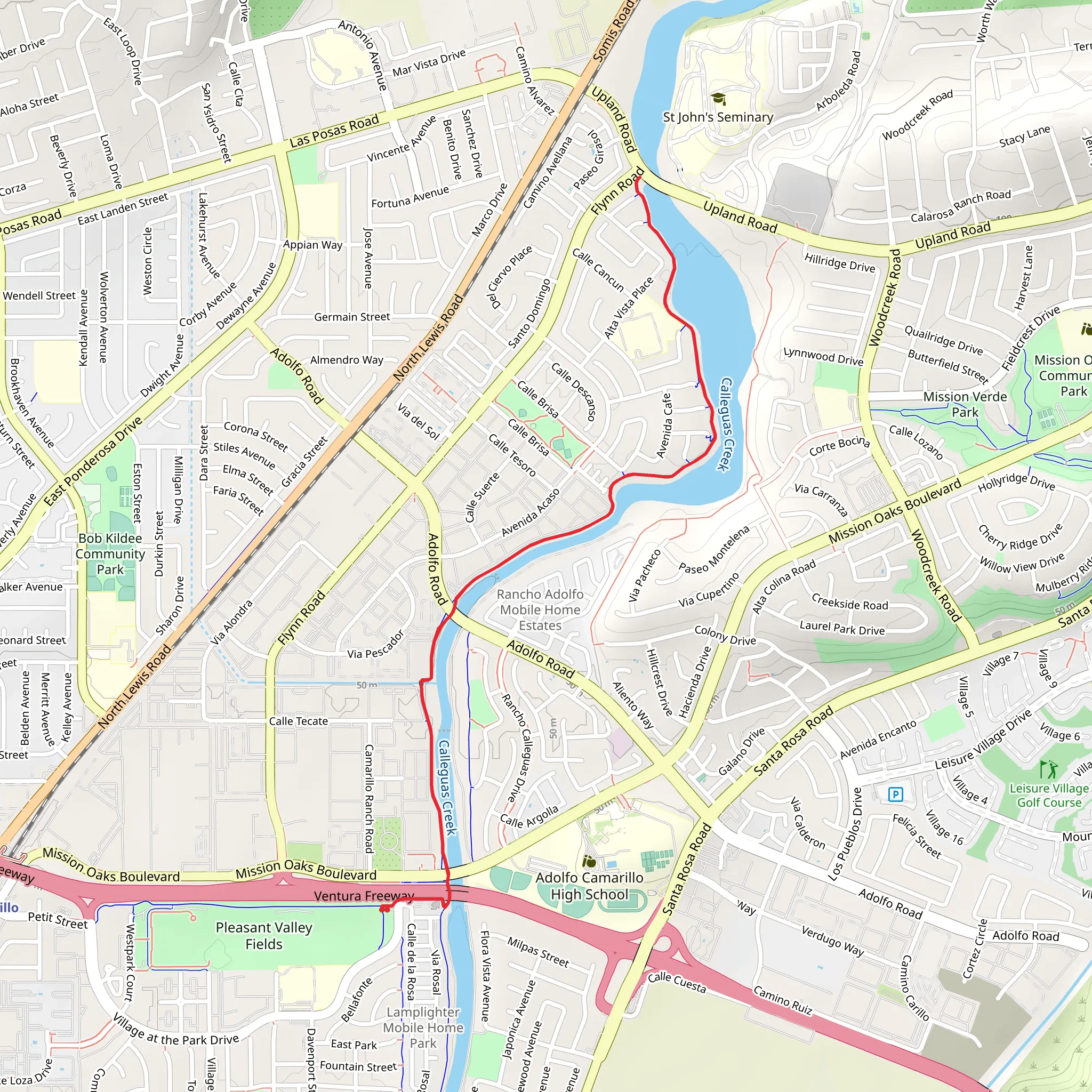 Calleguas Creek Walk from Pleasant Valley Fields mobile static map