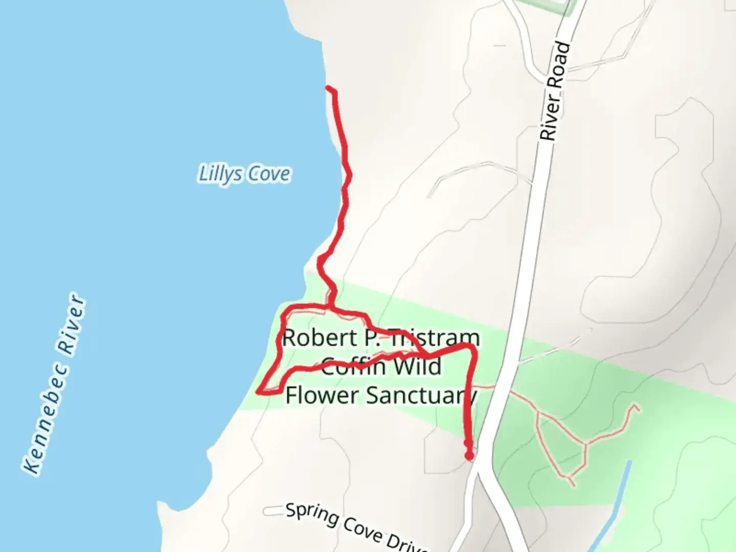 An image depicting the trail Lilly Cove from River Road and its surrounding area.