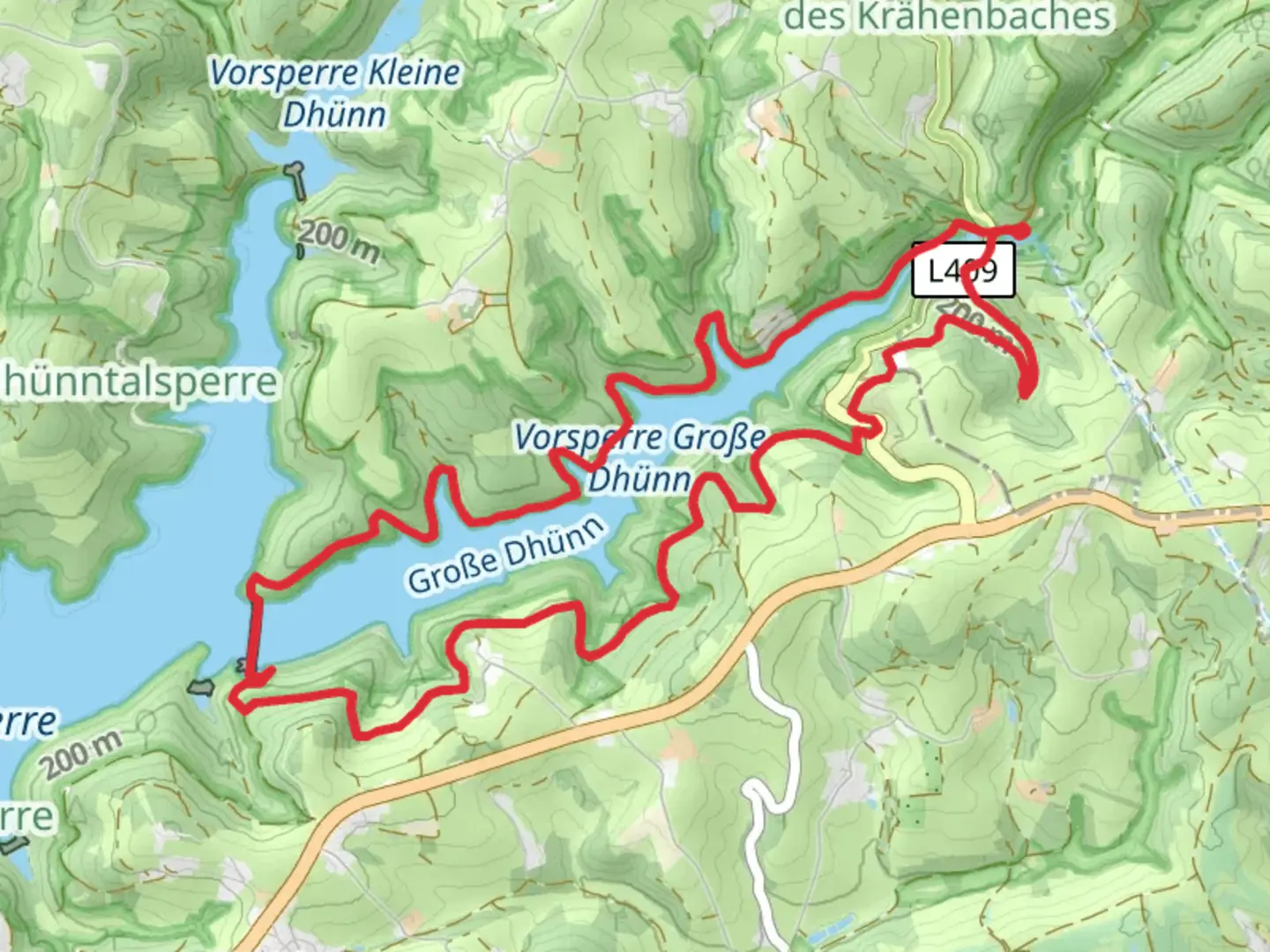 An image depicting the trail Vorsperre Grosse Dhuenn via Talsperrenweg and its surrounding area.
