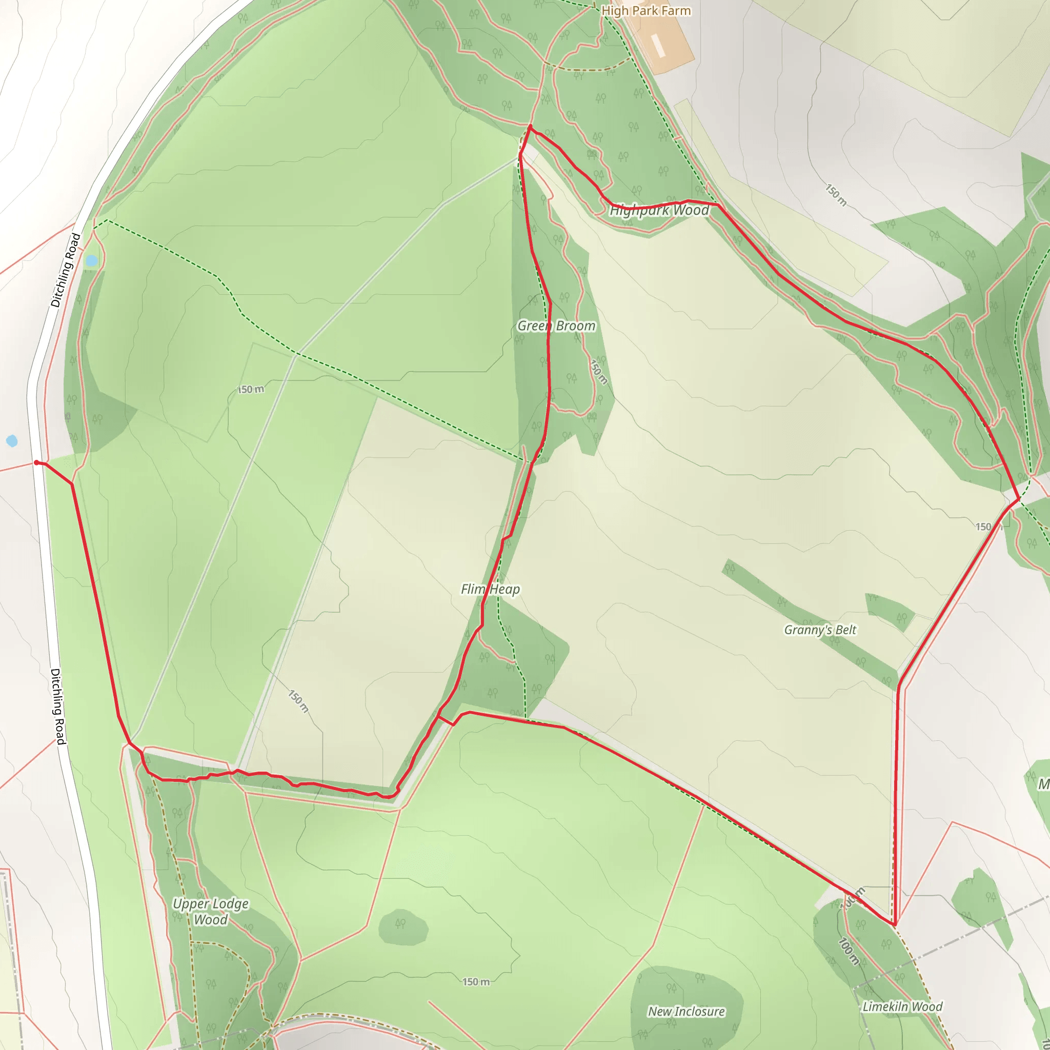 Granny's Belt, Highpark Wood and Green Broom Loop mobile static map