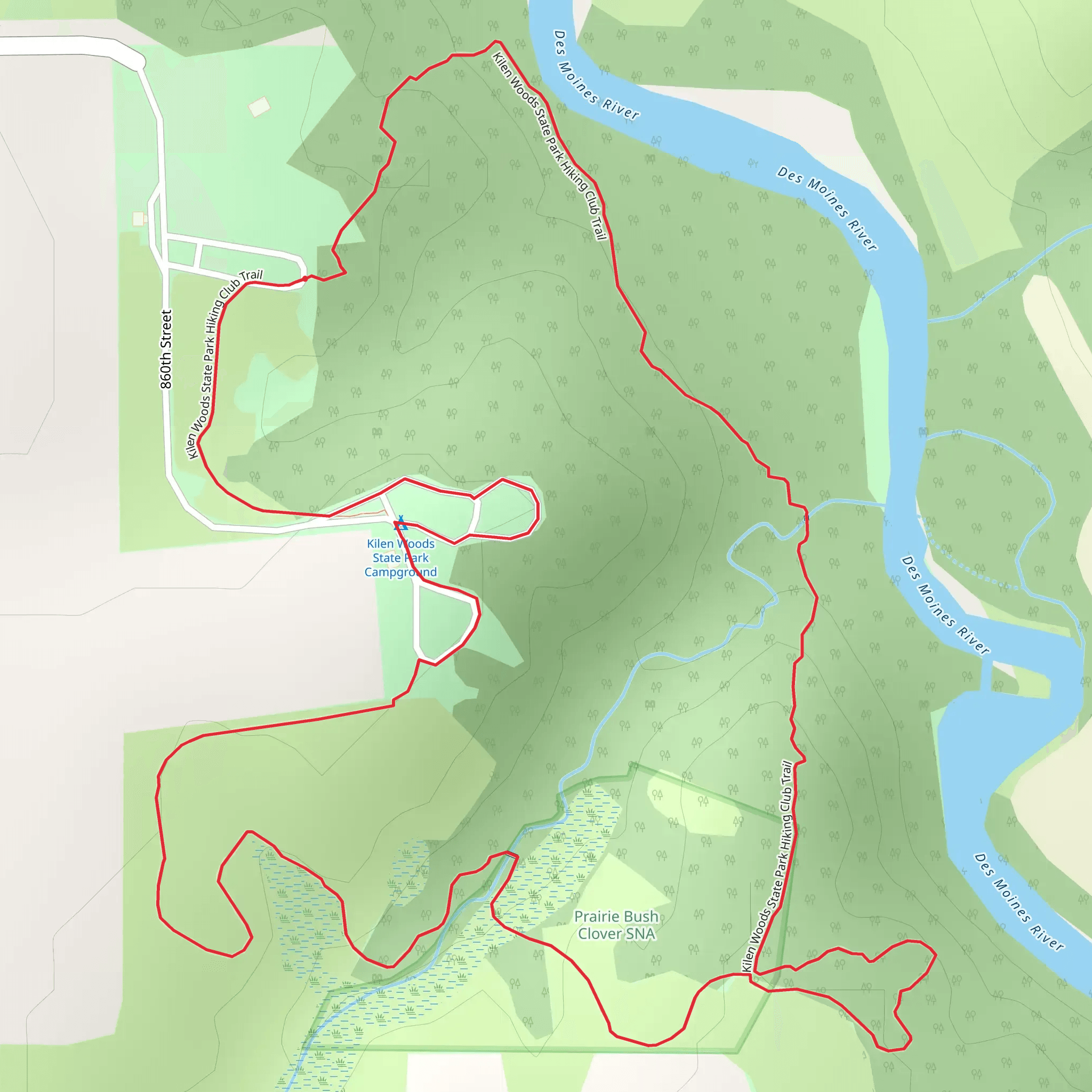 Kilen Woods State Park Hiking Club Trail mobile static map