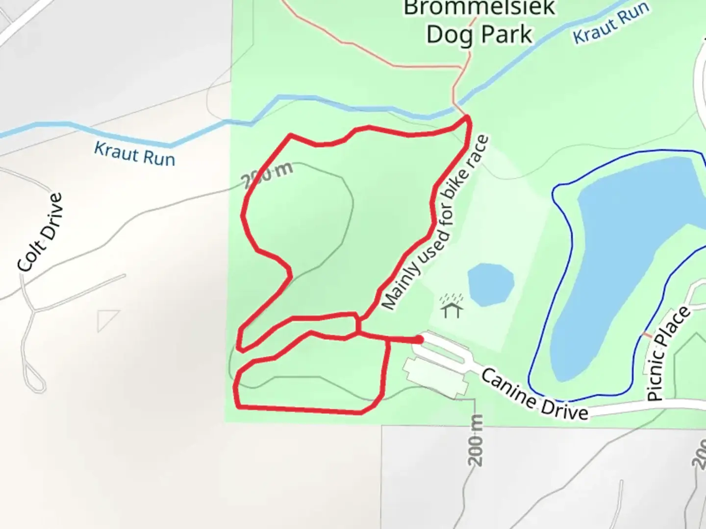 An image depicting the trail Kraut Run Loop and its surrounding area.
