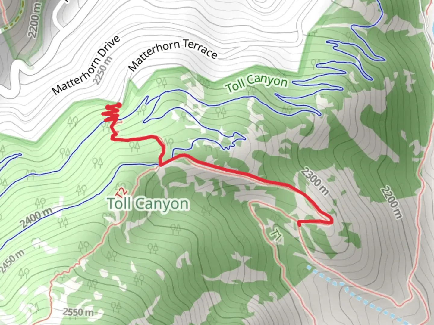 An image depicting the trail Over Easy and Hoof It and its surrounding area.