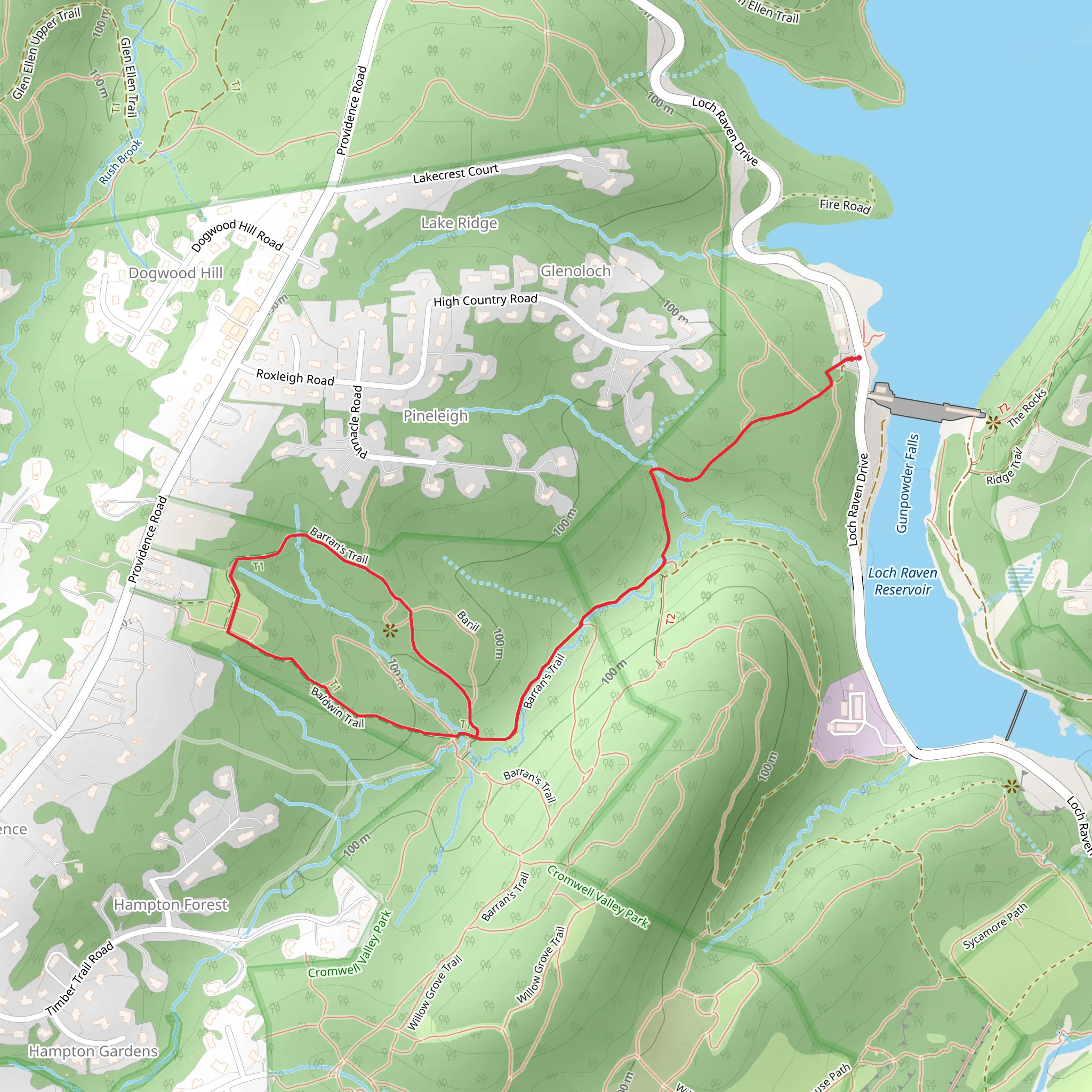 Baldwin and Barran's Loop Trail via Fire Road mobile static map