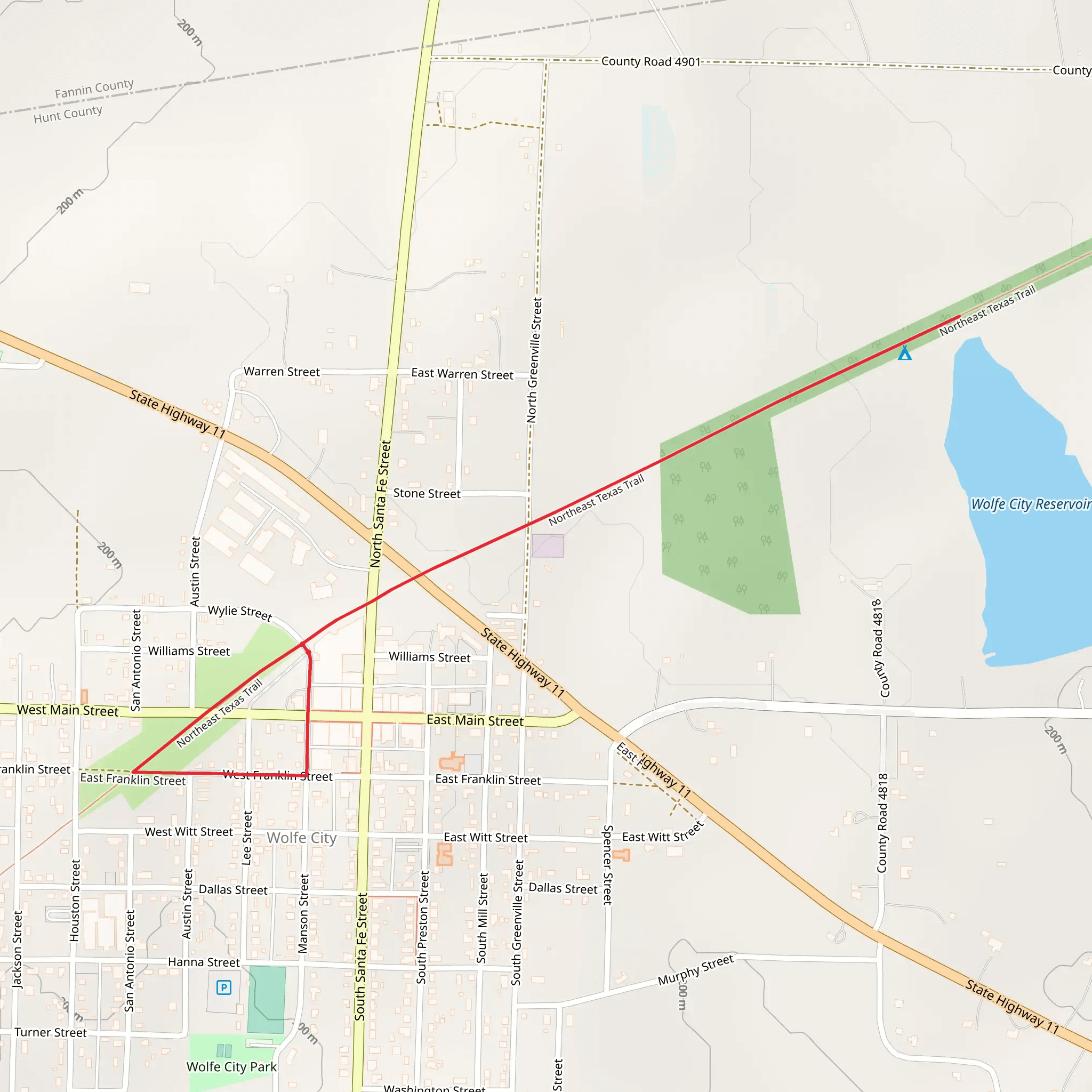 Wolfe City Reservoir via Northeast Texas Trail mobile static map