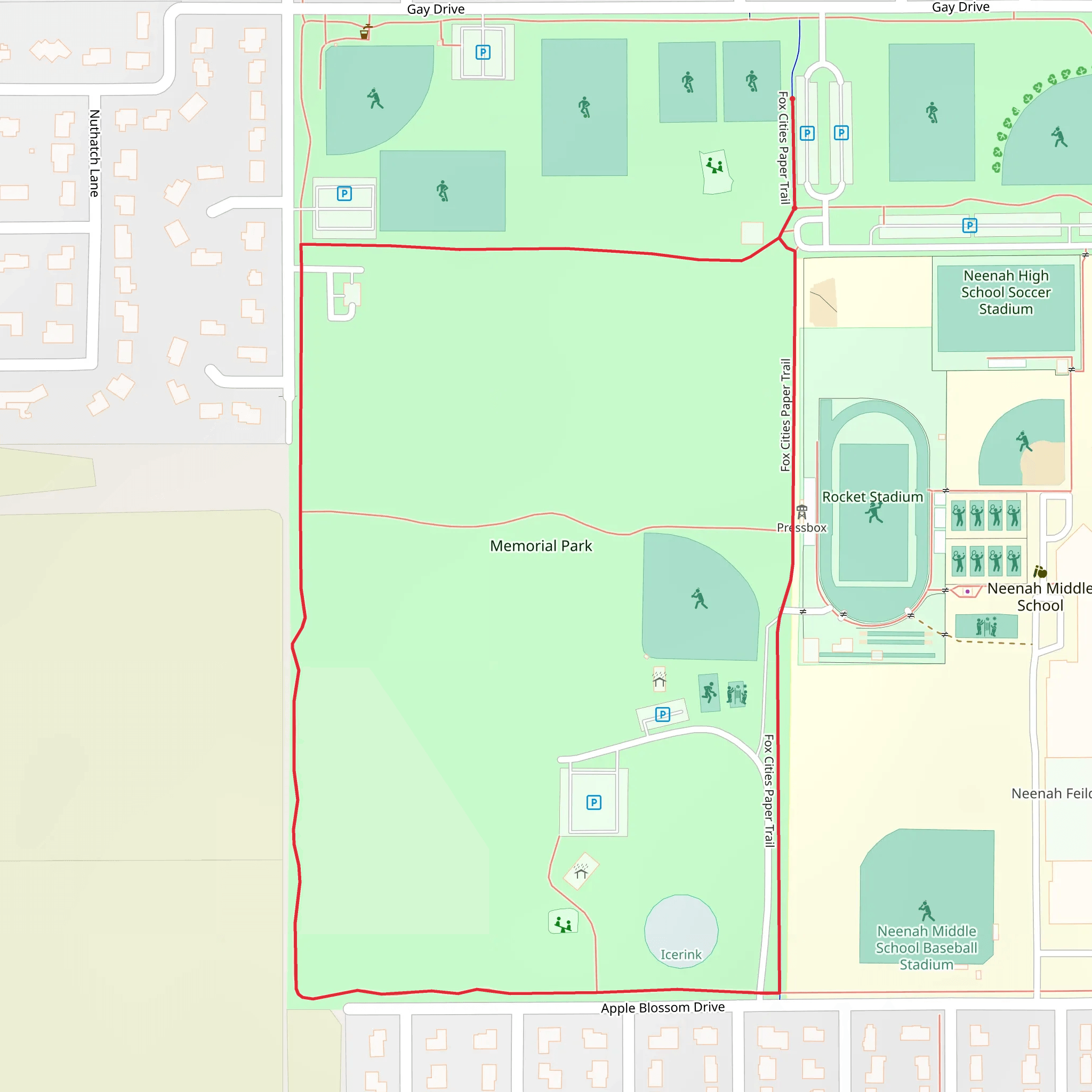 Memorial Park via Fox Cities Paper Trail mobile static map