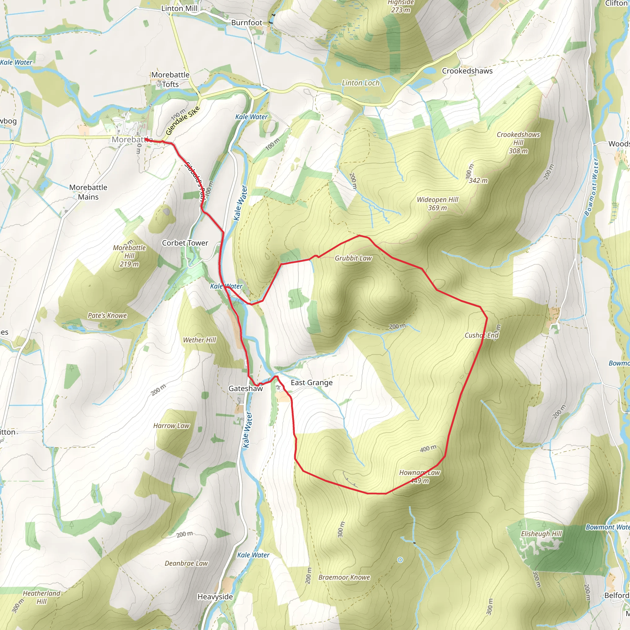 Grubbit Law and Hownam Law from Morebattle mobile static map