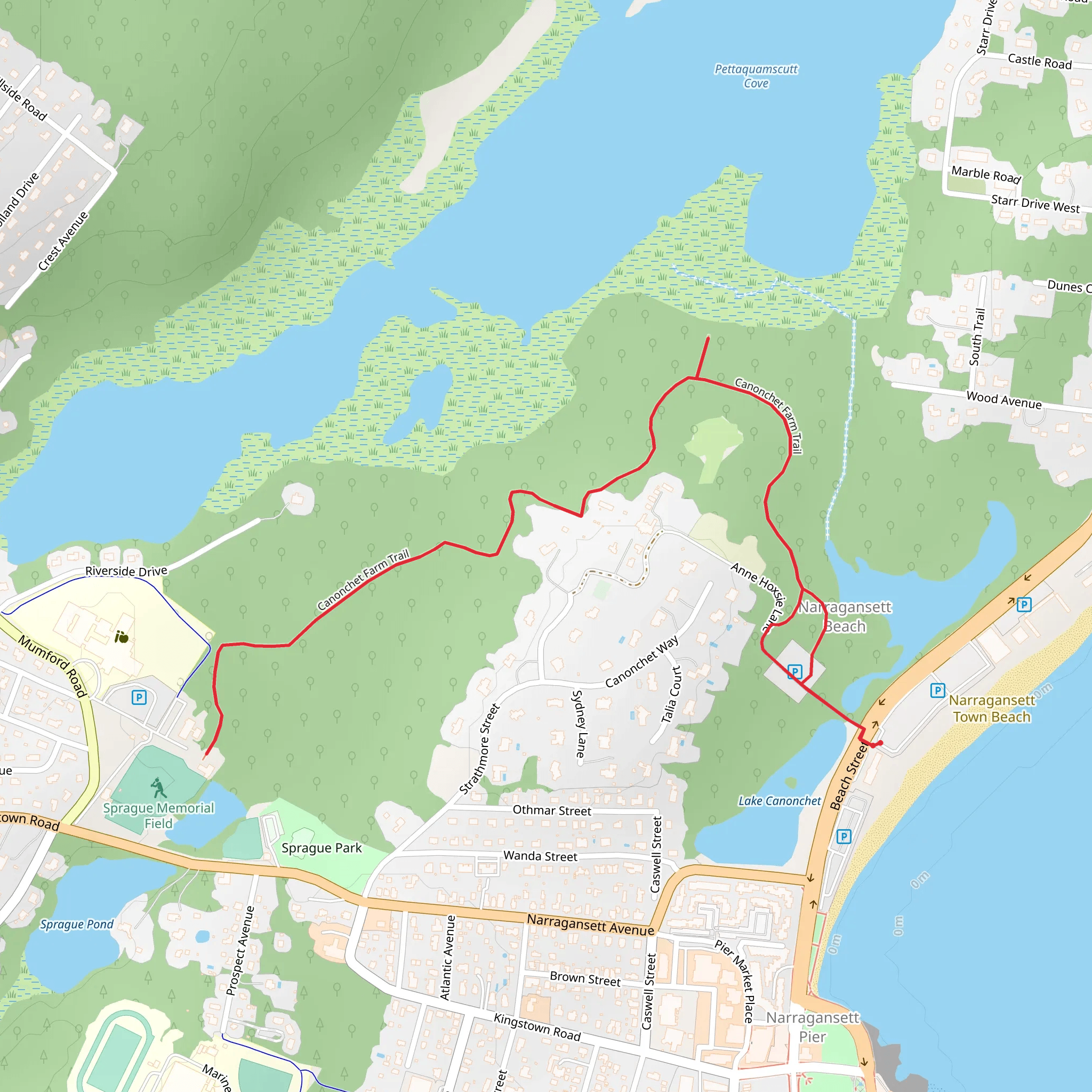 Anne Hoxsie Lane and Canonchet Farm Trail mobile static map